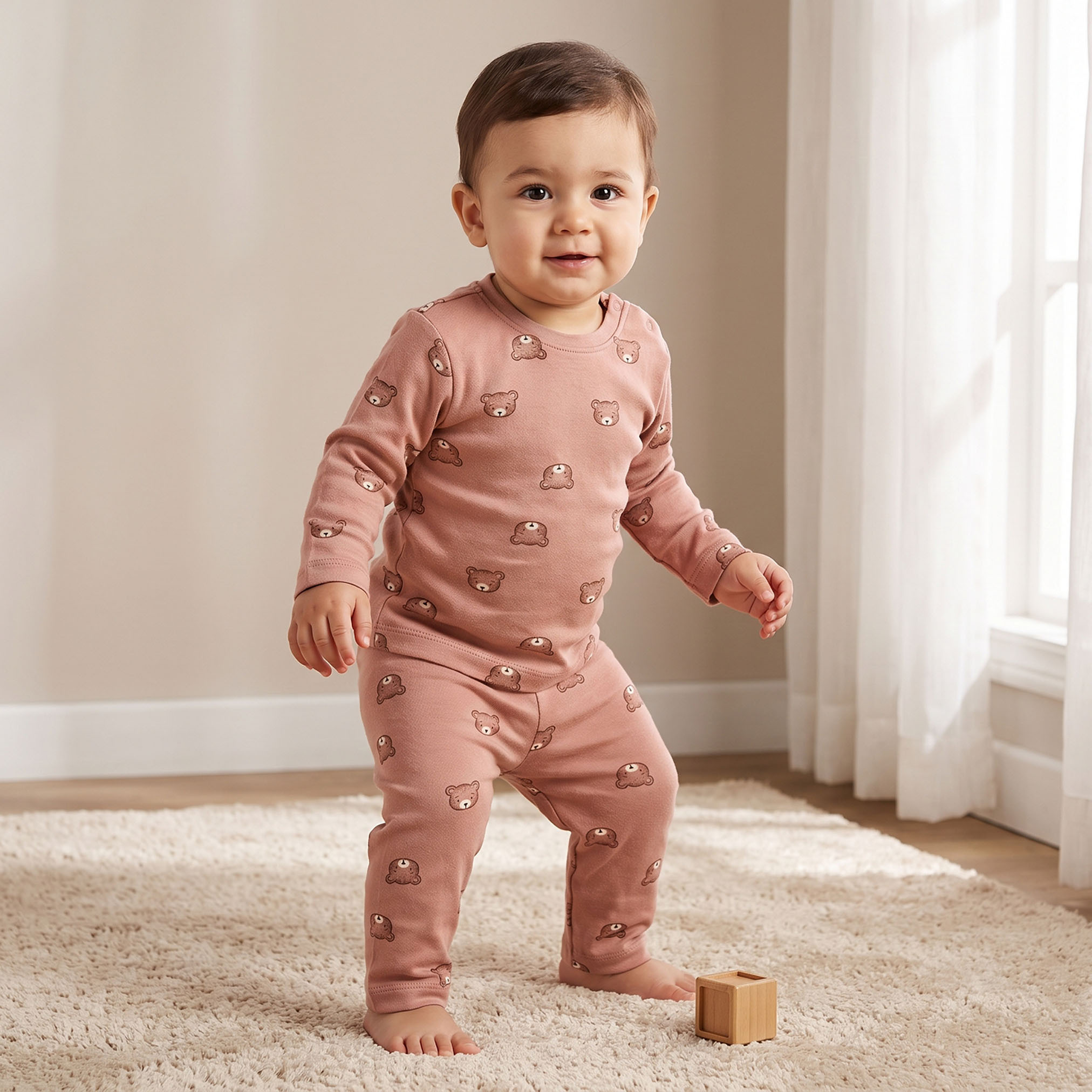 Juniors Cotton Crew Neck Long Sleeves Pyjama Set with Teddy Bear Print-baby-girls-clothing-nightwear-pyjamasets-image-1