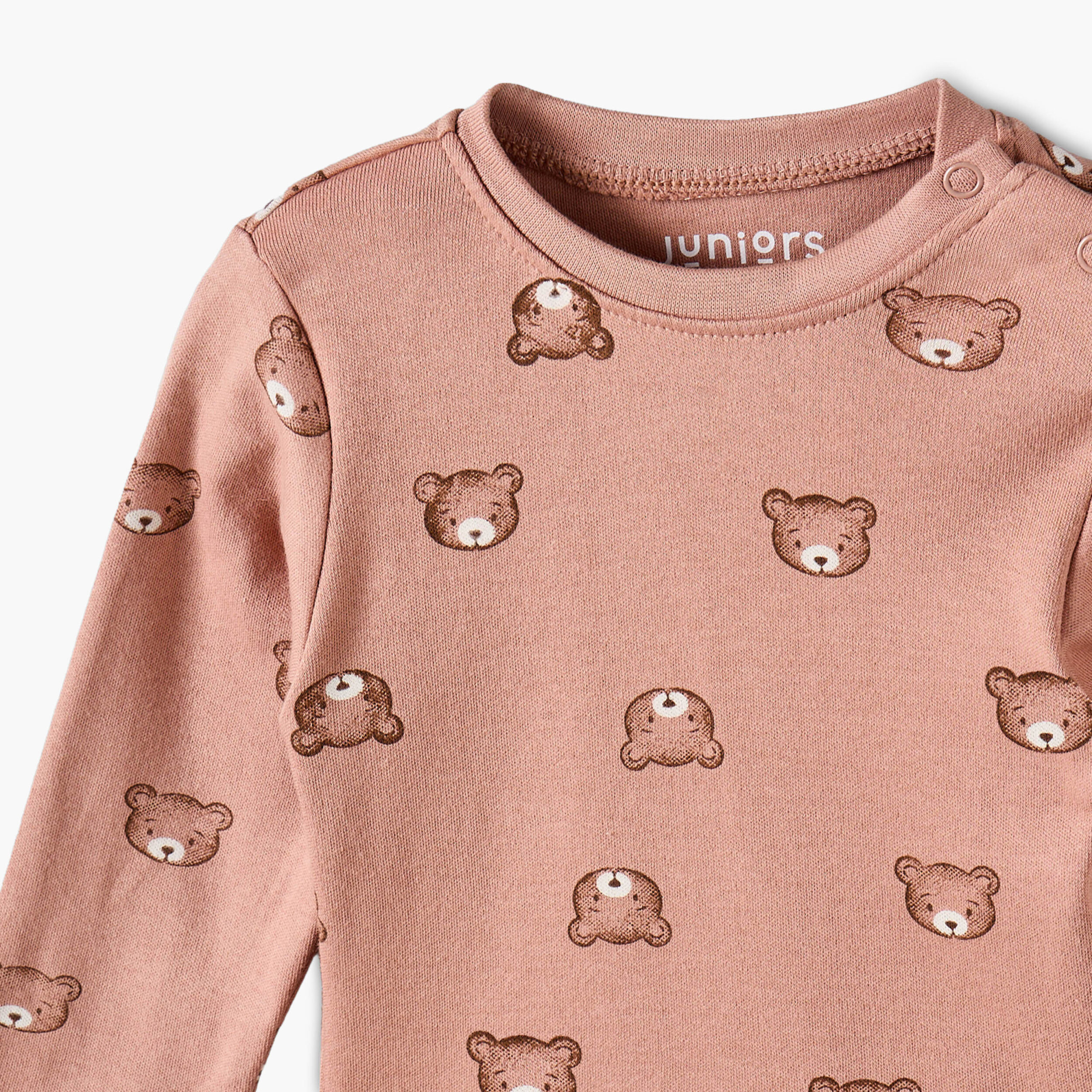 Juniors Cotton Crew Neck Long Sleeves Pyjama Set with Teddy Bear Print-baby-girls-clothing-nightwear-pyjamasets-image-7