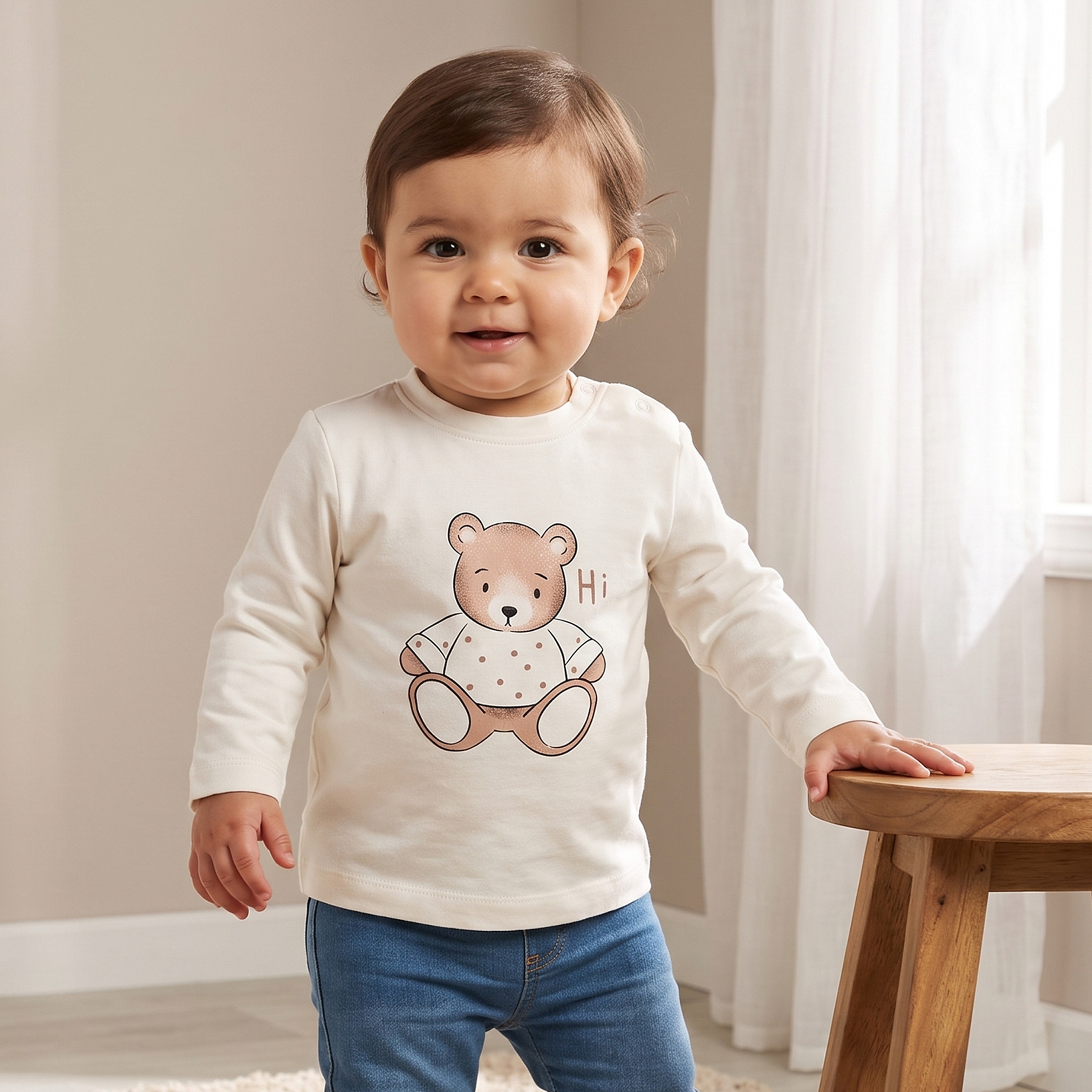Juniors Cotton Crew Neck Long Sleeves Pyjama Set with Teddy Bear Print-baby-girls-clothing-nightwear-pyjamasets-image-1