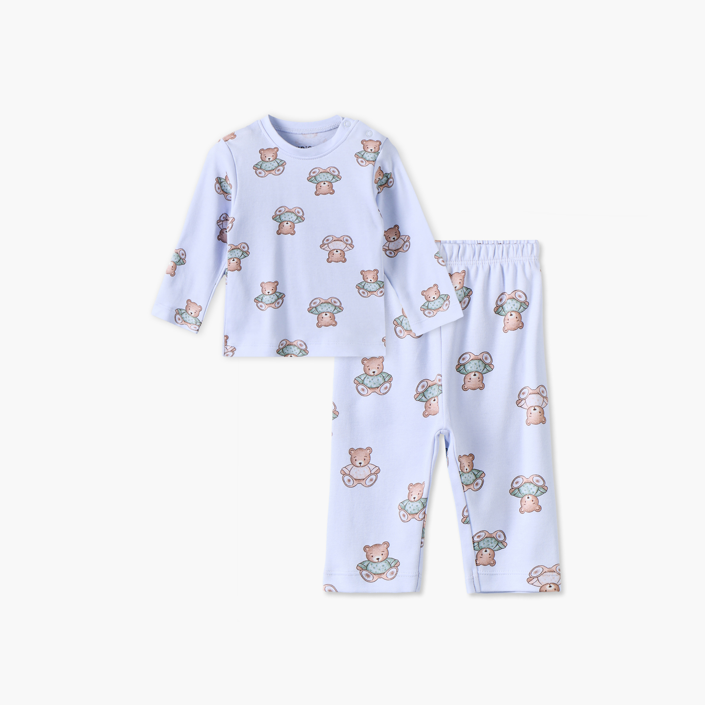 Juniors Cotton Crew Neck Long Sleeves Pyjama Set with Teddy Bear Print-baby-girls-clothing-nightwear-pyjamasets-image-2