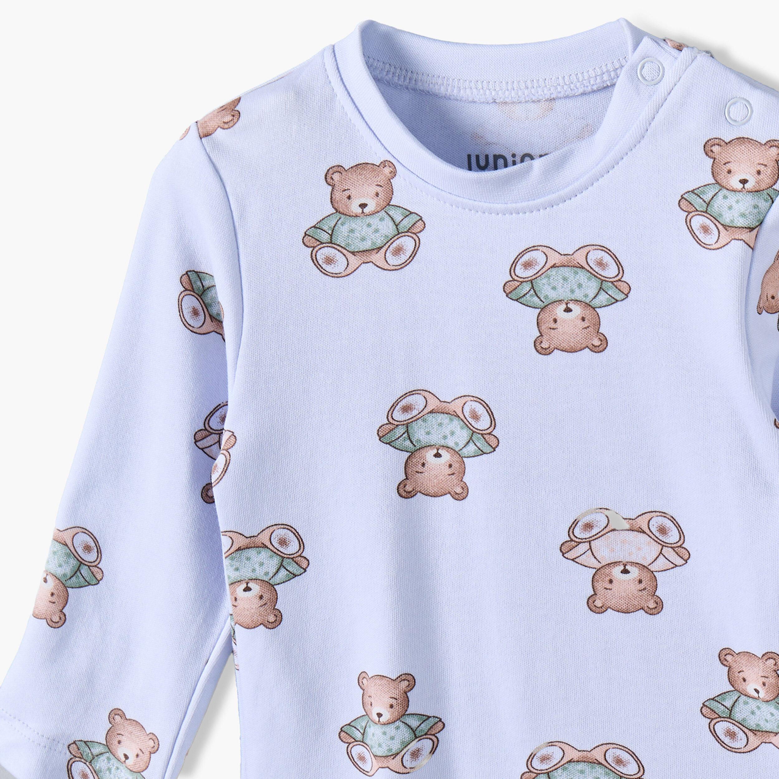 Juniors Cotton Crew Neck Long Sleeves Pyjama Set with Teddy Bear Print-baby-girls-clothing-nightwear-pyjamasets-image-7