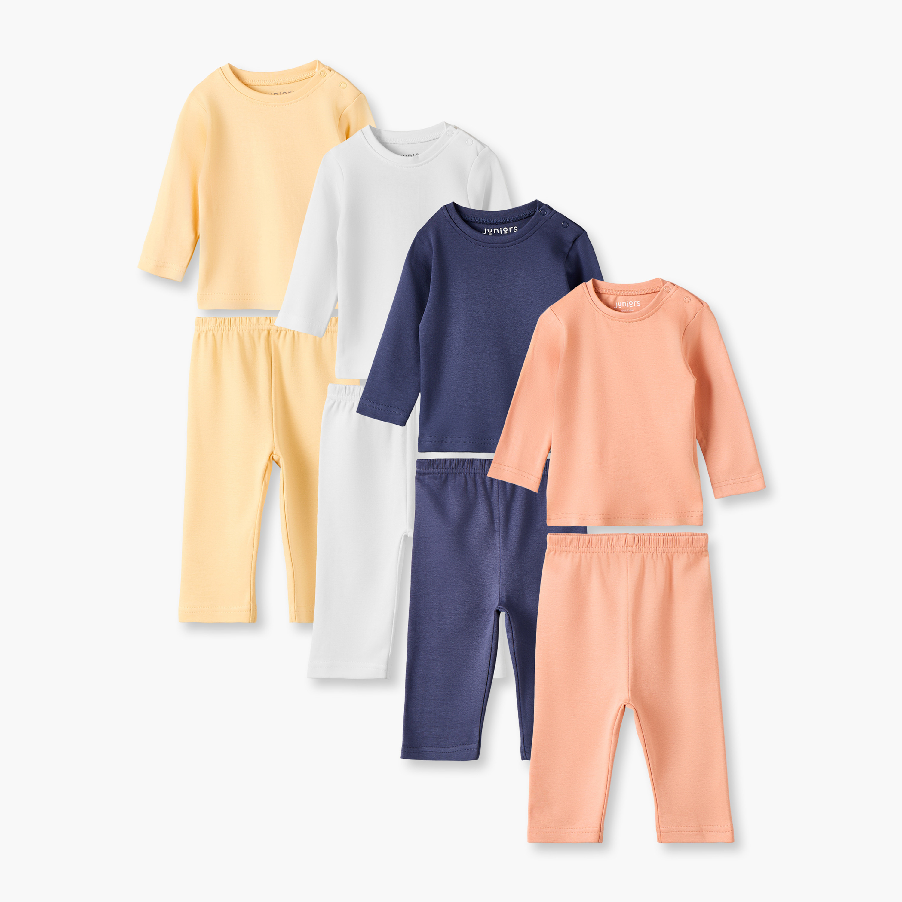Pack of 4 Juniors Cotton Crew Neck Long Sleeves Pyjama Set with Elasticated Waist-baby-boys-clothing-nightwear-pyjamasets-image-1