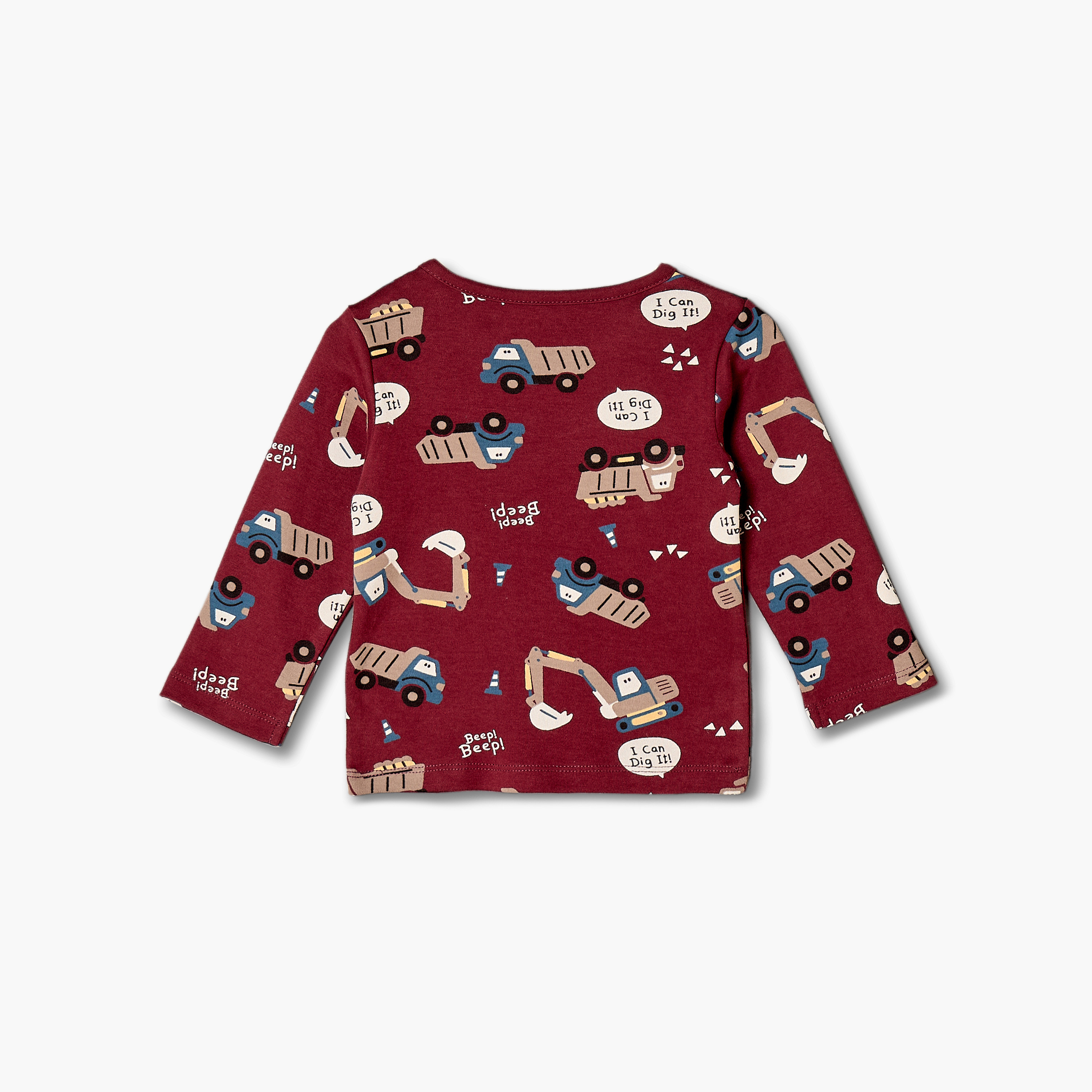 Juniors Cotton Crew Neck Long Sleeves Pyjama Set with Construction Vehicle Print-baby-boys-clothing-nightwear-pyjamasets-image-4