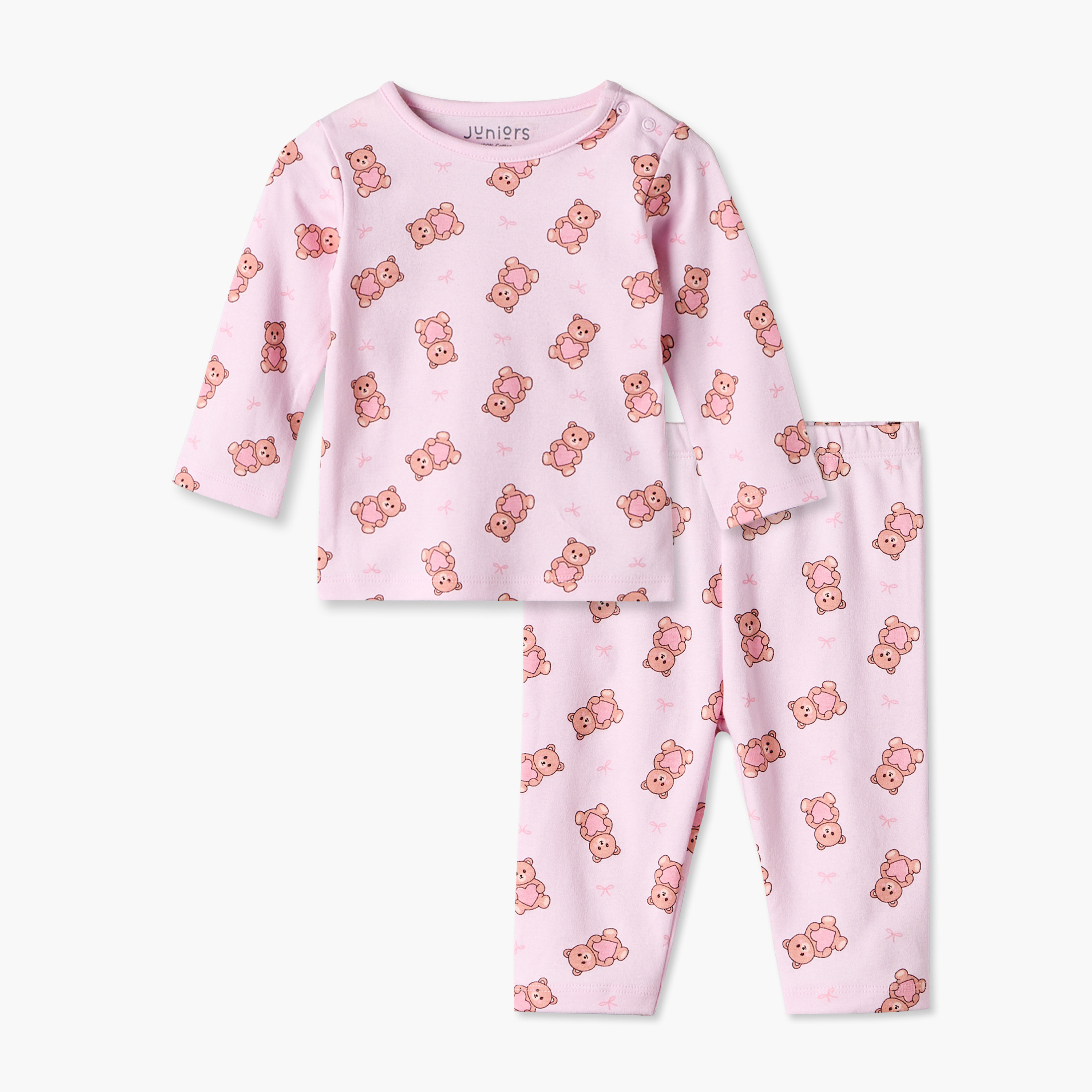 Juniors Bamboo Crew Neck Long Sleeves Pyjama Set with Teddy Print-baby-girls-clothing-nightwear-pyjamasets-image-1