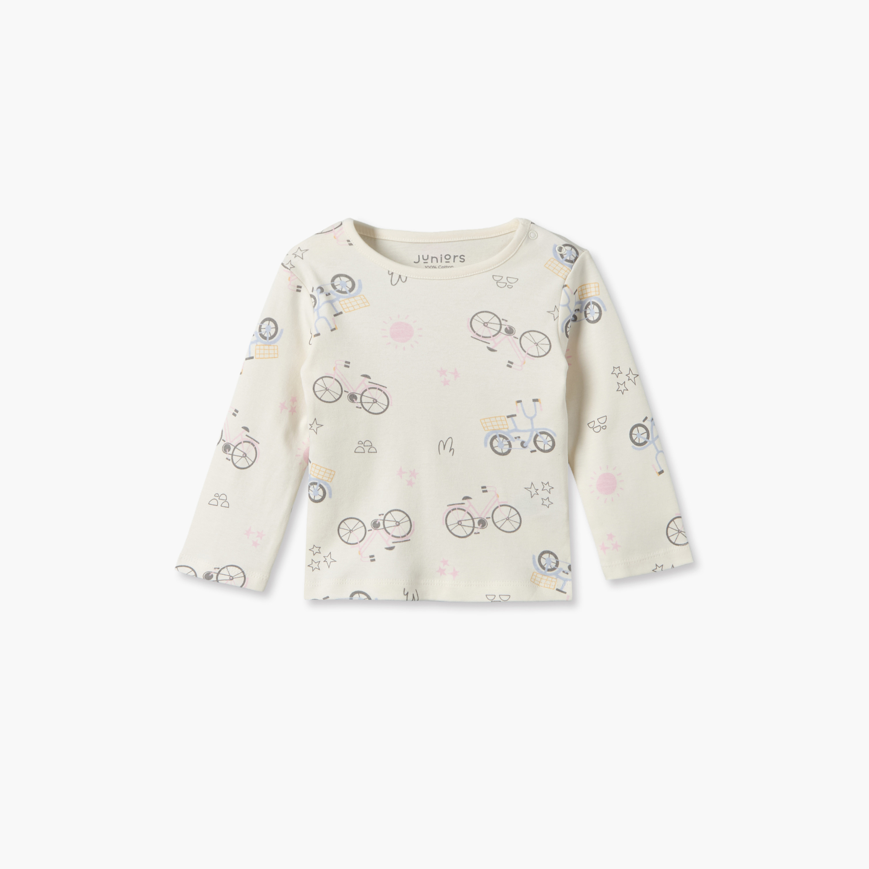 Juniors Cotton Crew Neck Long Sleeves Pyjama Set with Cycle Print-baby-girls-clothing-nightwear-pyjamasets-image-2