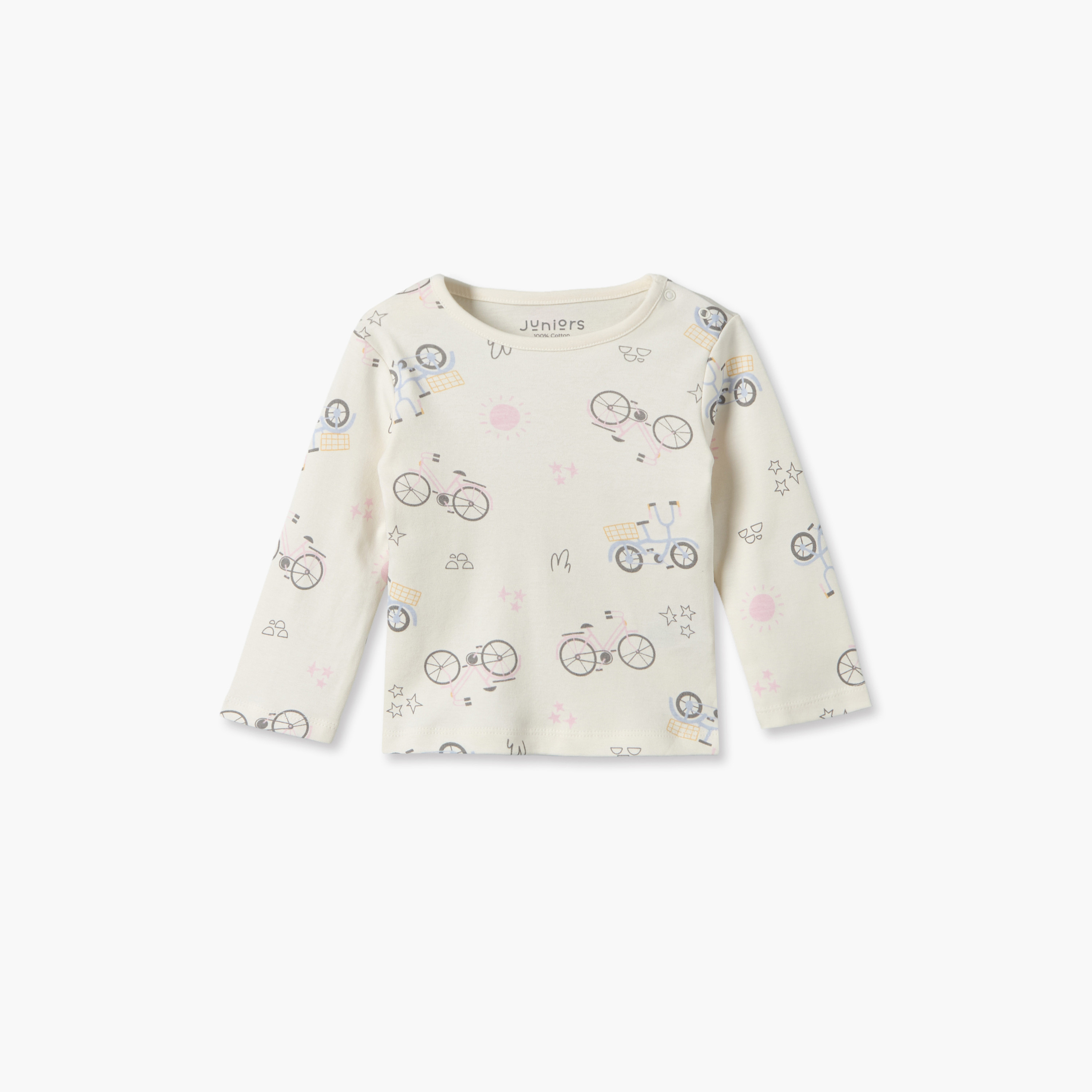 Juniors Cotton Crew Neck Long Sleeves Pyjama Set with Cycle Print-baby-girls-clothing-nightwear-pyjamasets-image-3
