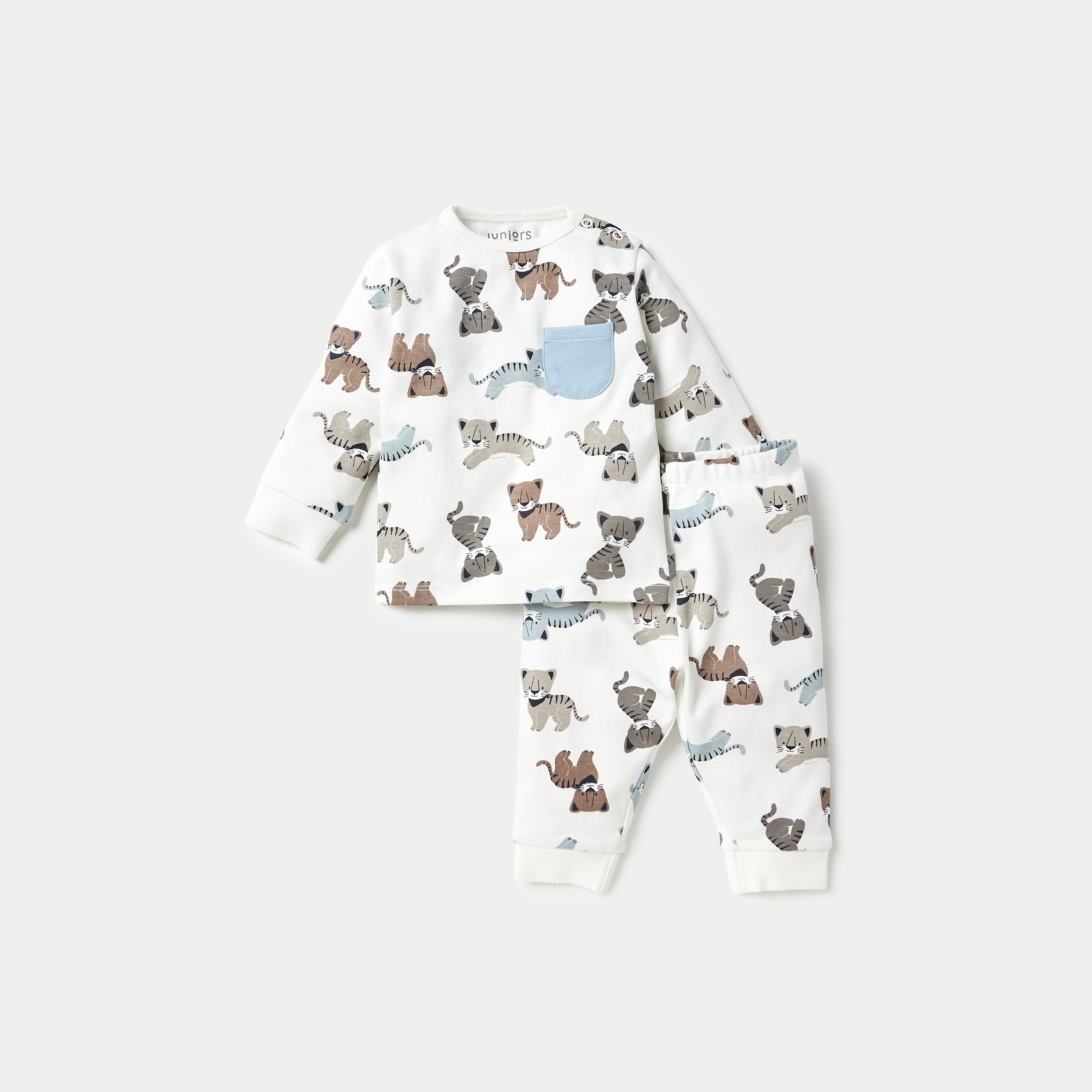 Juniors Cat Print Long Sleeves T-shirt with Pyjamas - Set of 2-baby-boys-clothing-nightwear-pyjamasets-image-3
