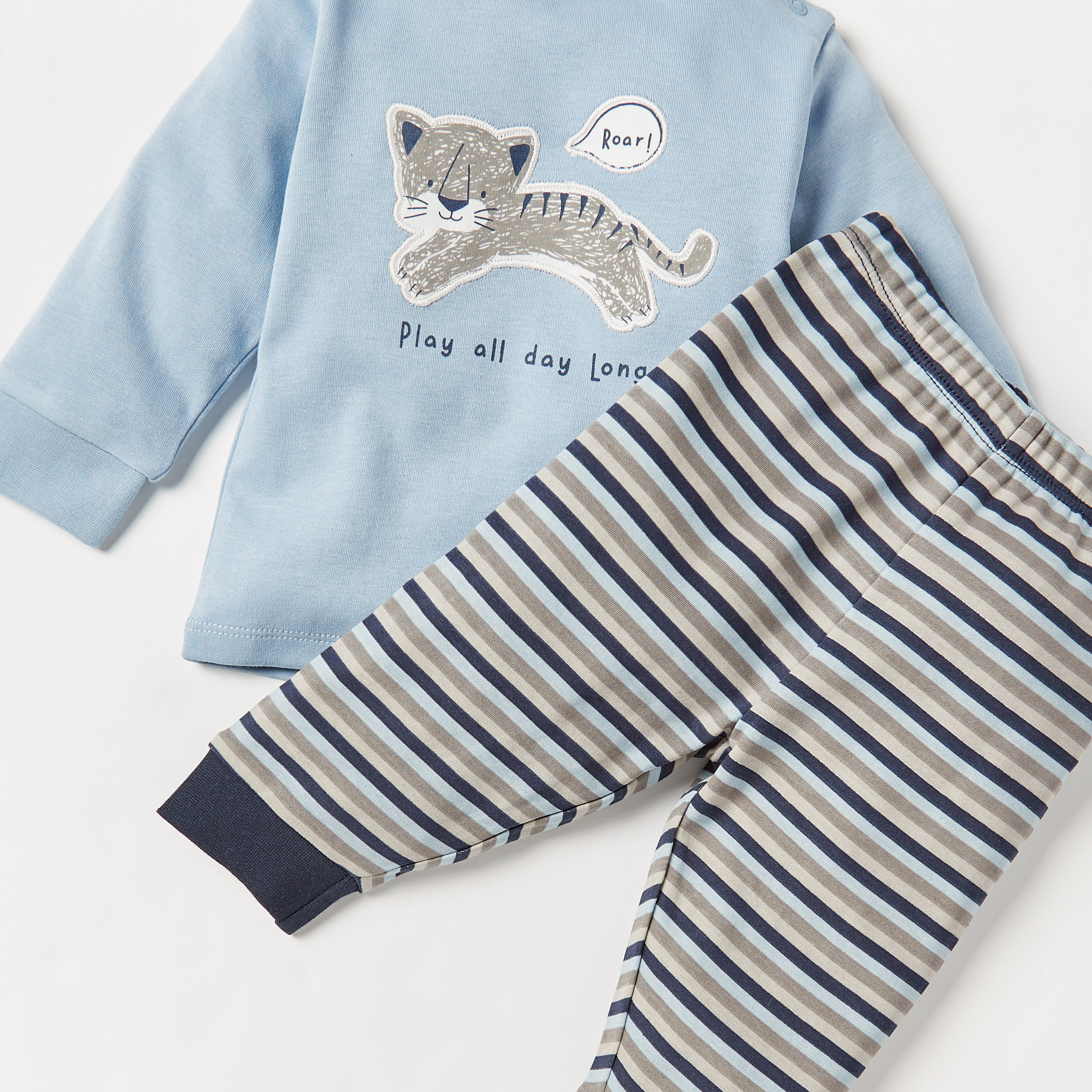 Juniors Cat Print Long Sleeves T-shirt with Pyjamas - Set of 2-baby-boys-clothing-nightwear-pyjamasets-image-5