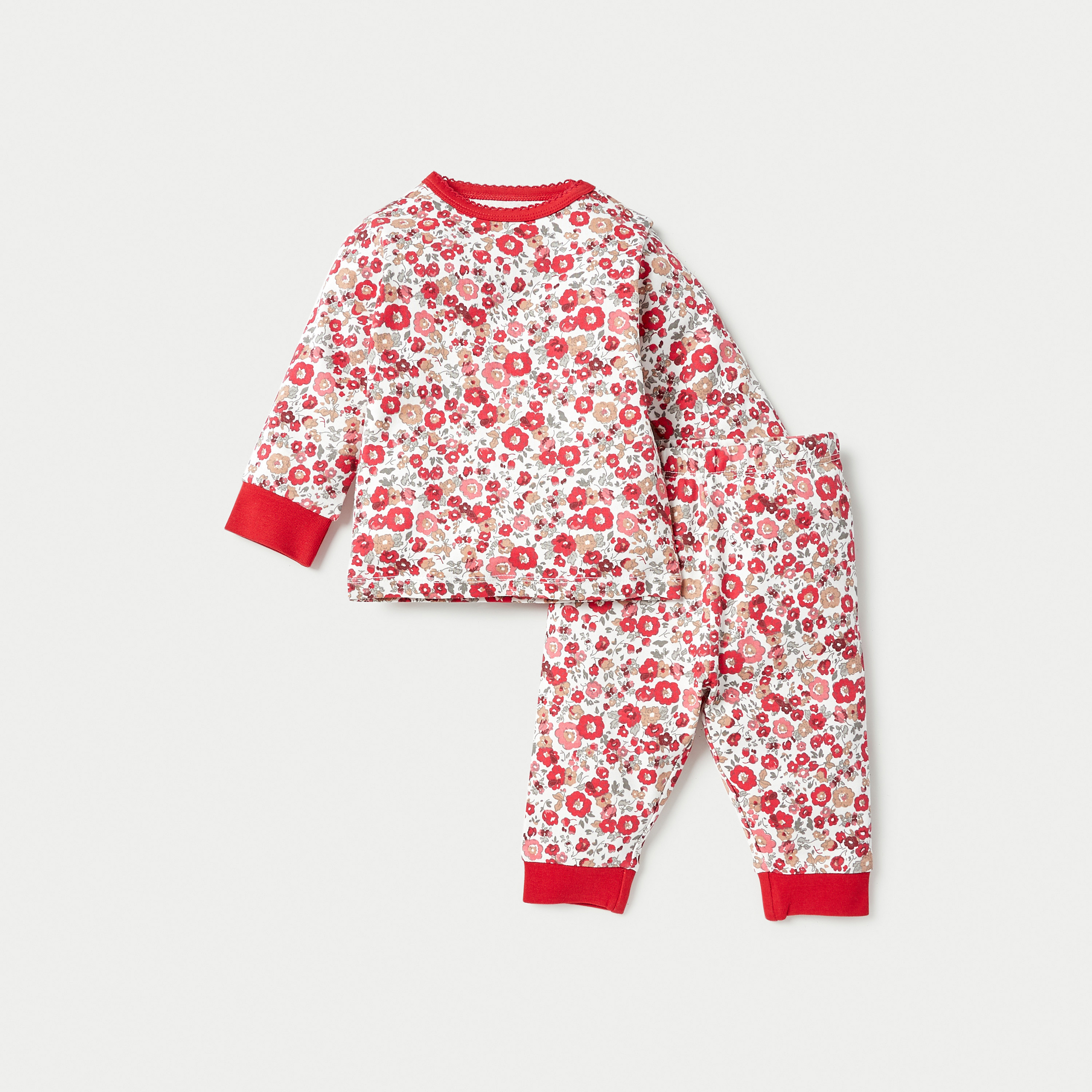 Juniors Floral Print Long Sleeves T-shirt with Pyjamas - Set of 2-baby-girls-clothing-nightwear-pyjamasets-image-2