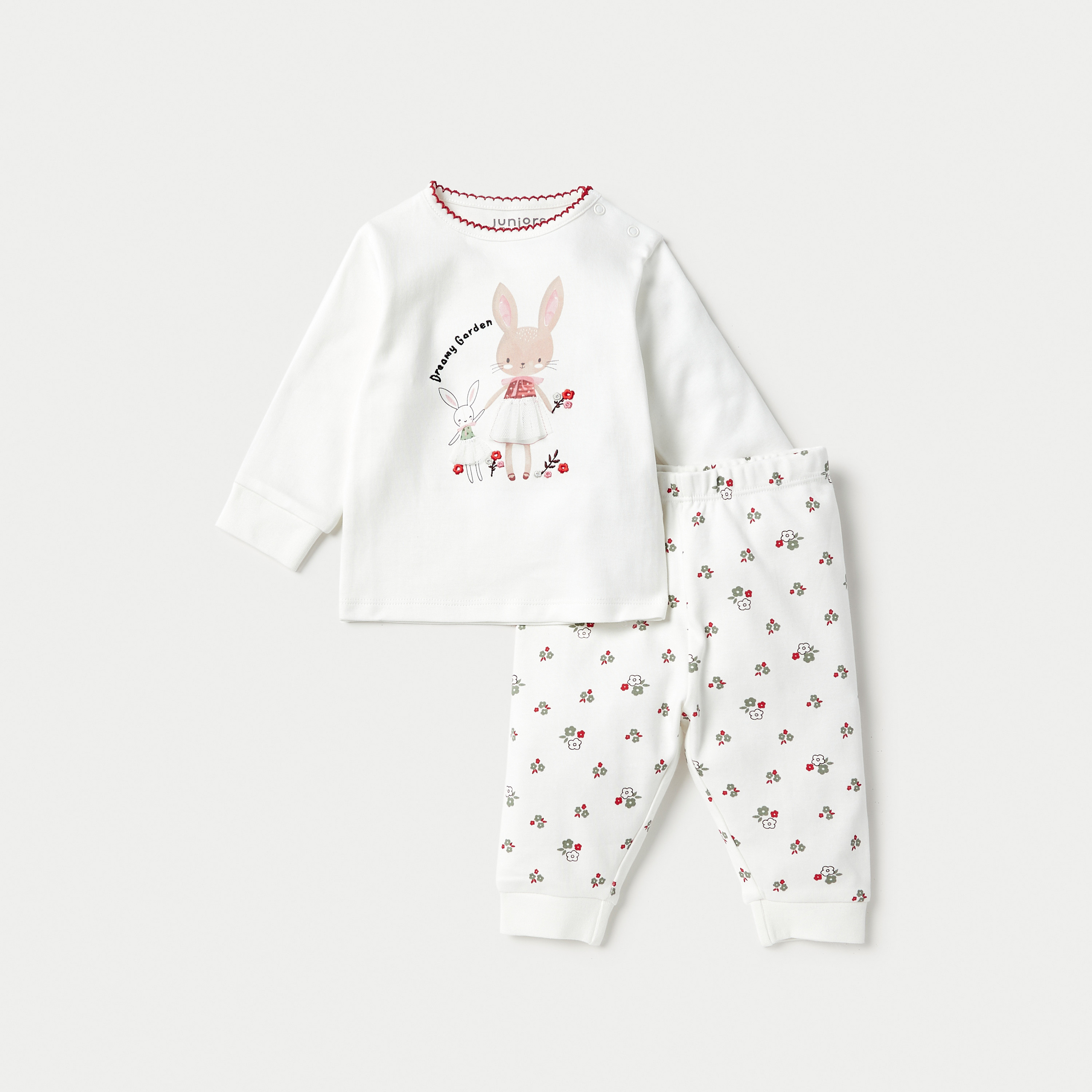 Juniors Floral Print Long Sleeves T-shirt with Pyjamas - Set of 2-baby-girls-clothing-nightwear-pyjamasets-image-4