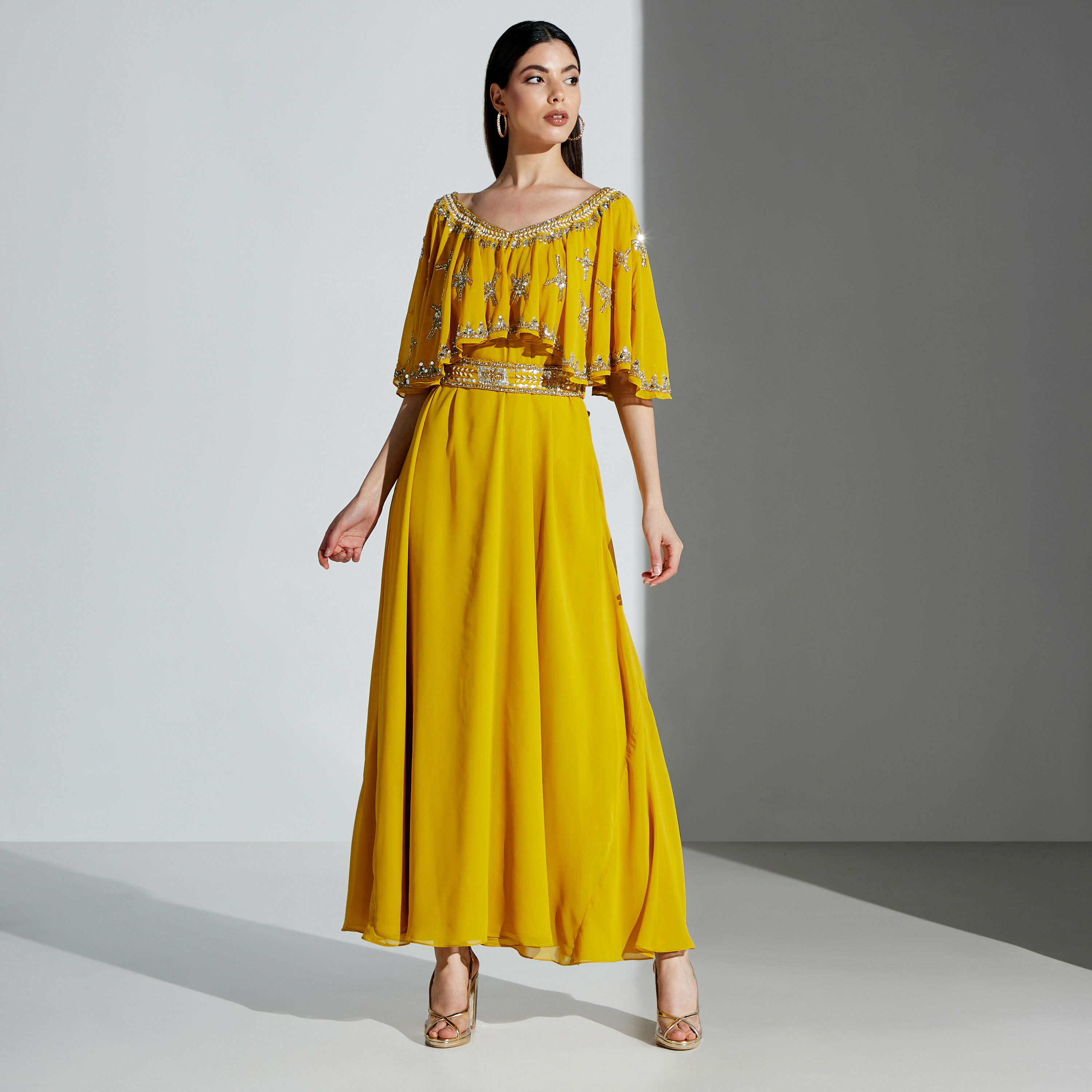 Nirraamyaa Embellished Maxi Cape Dress-women-arabicclothing-kaftan-image-1
