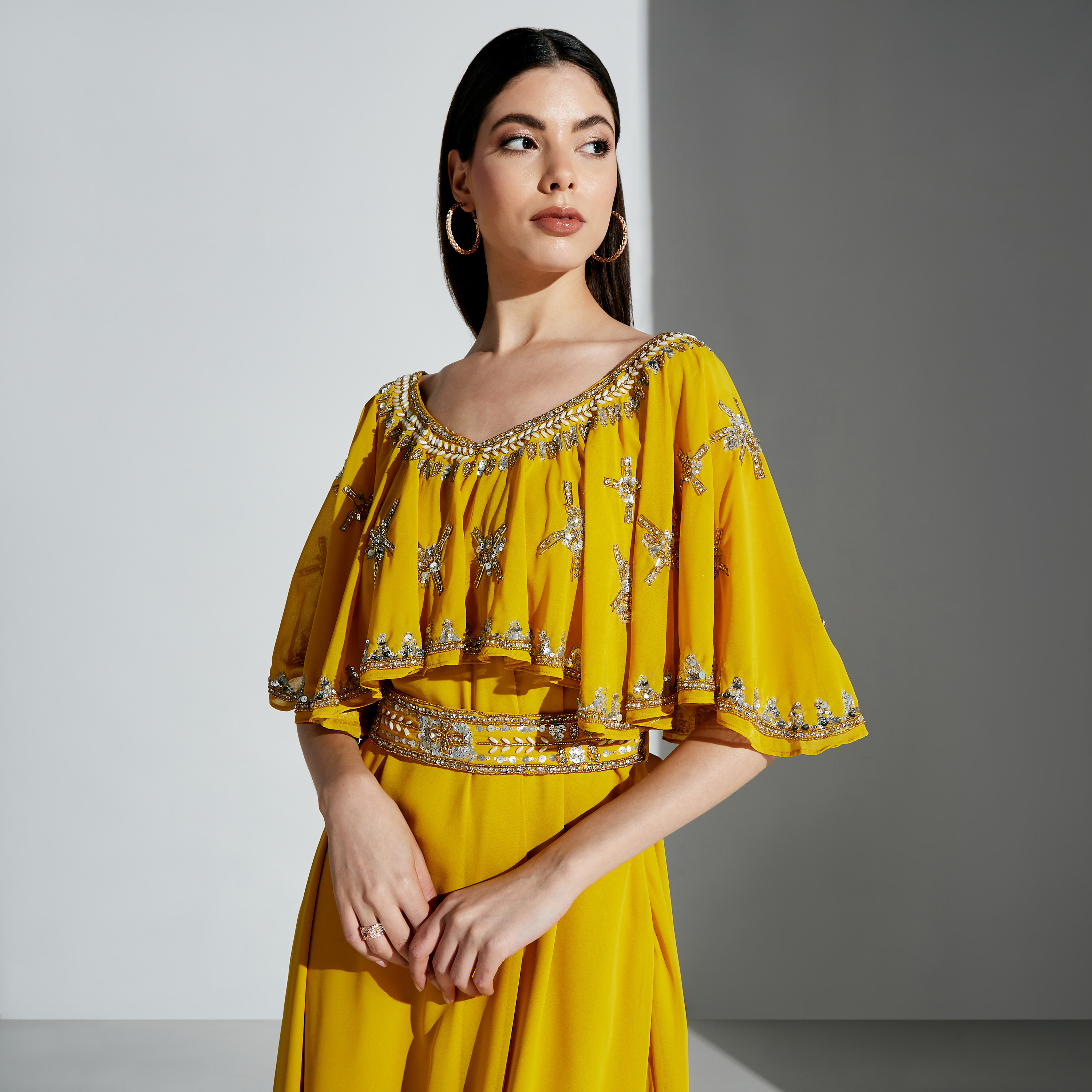 Nirraamyaa Embellished Maxi Cape Dress-women-arabicclothing-kaftan-image-2