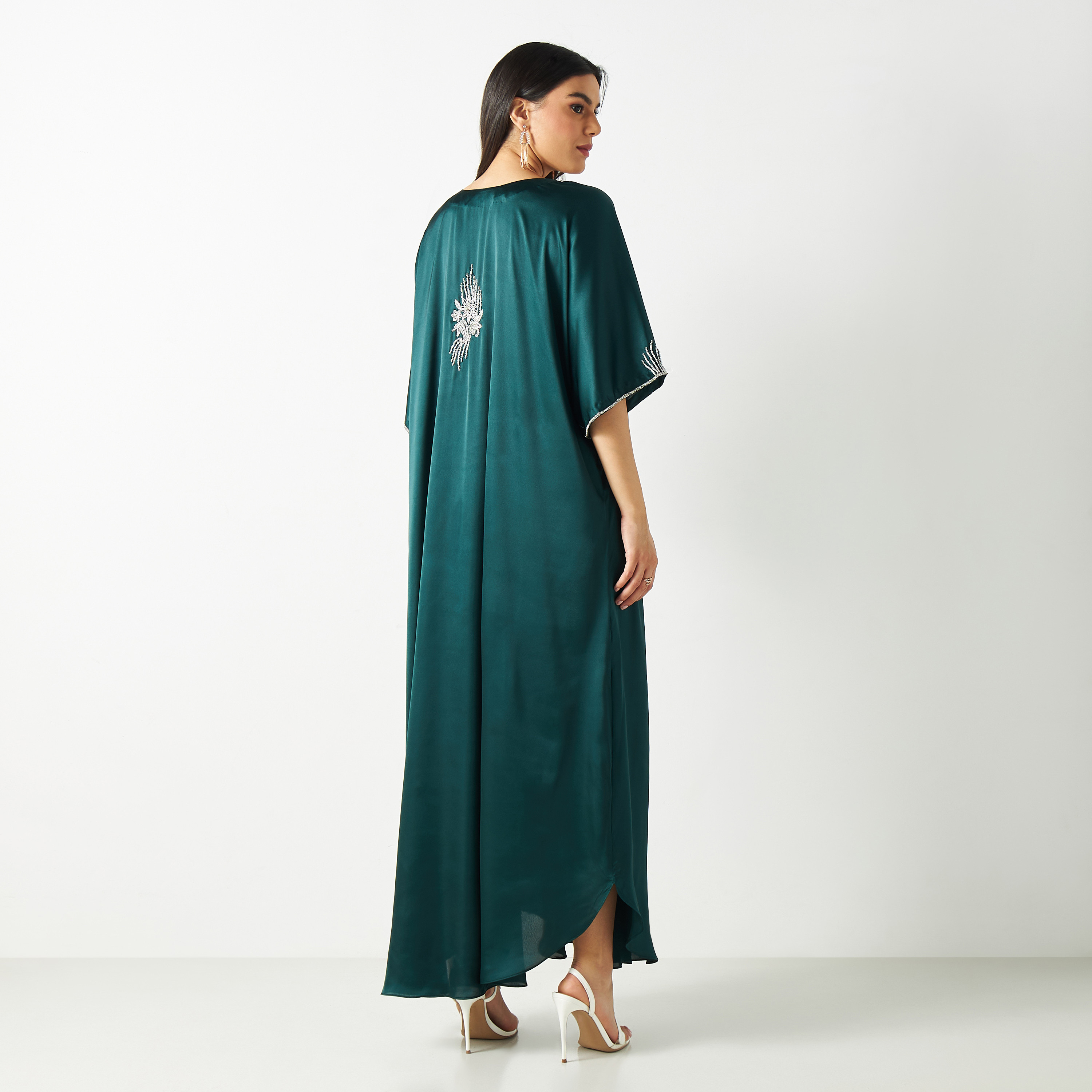 Embellished Maxi Dress with Flutter Sleeves-women-arabicclothing-kaftan-image-5