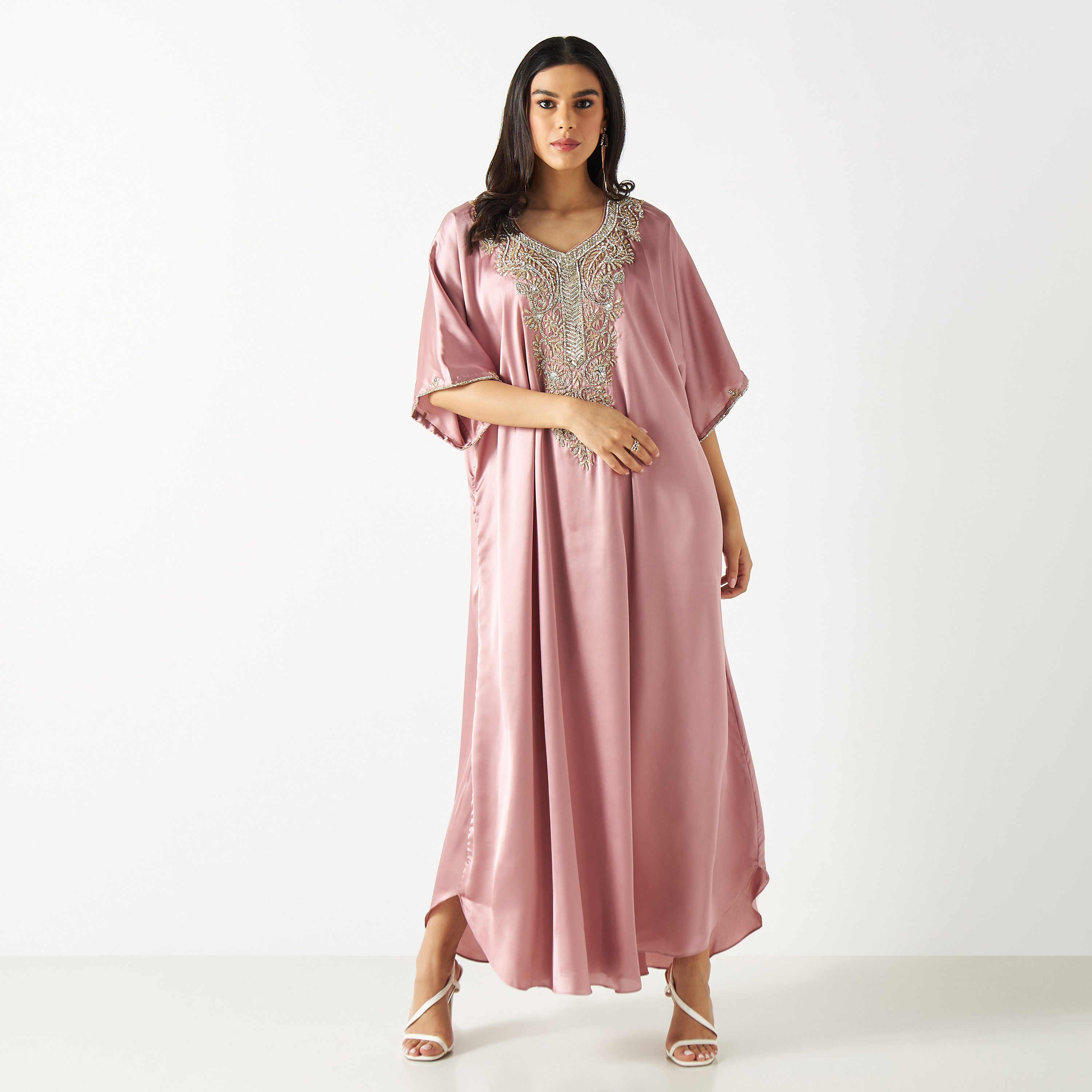 Embellished Maxi Kaftan with Flutter Sleeves-women-arabicclothing-kaftan-image-1