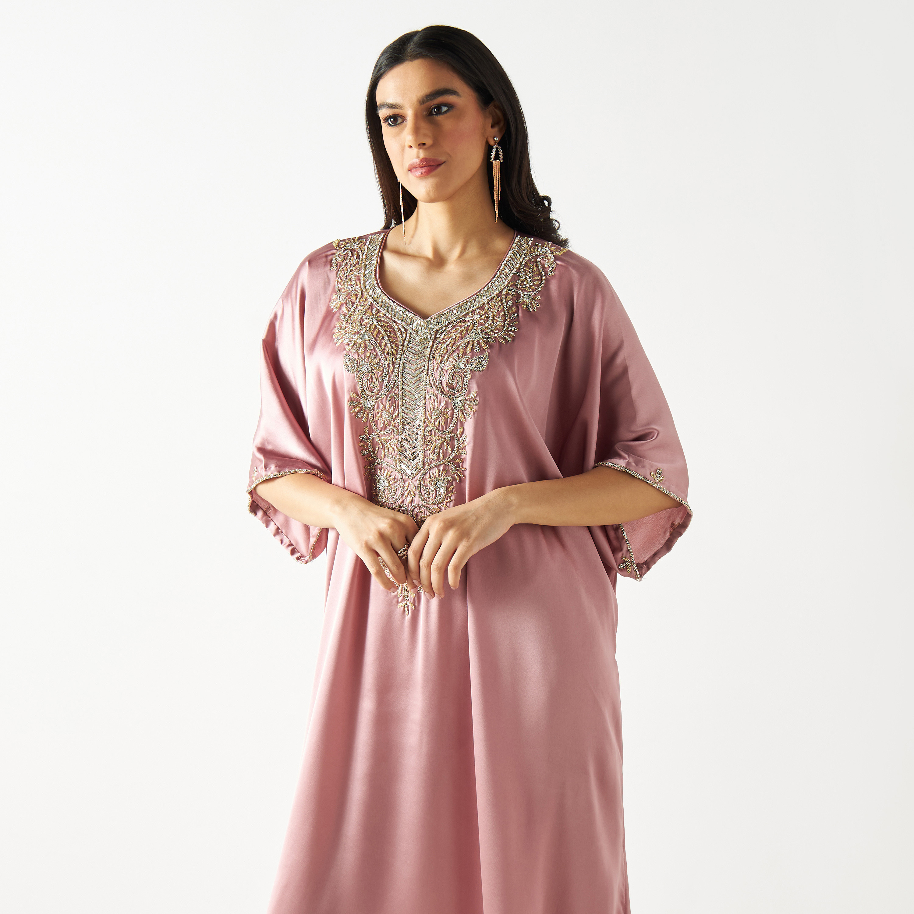 Embellished Maxi Kaftan with Flutter Sleeves-women-arabicclothing-kaftan-image-2