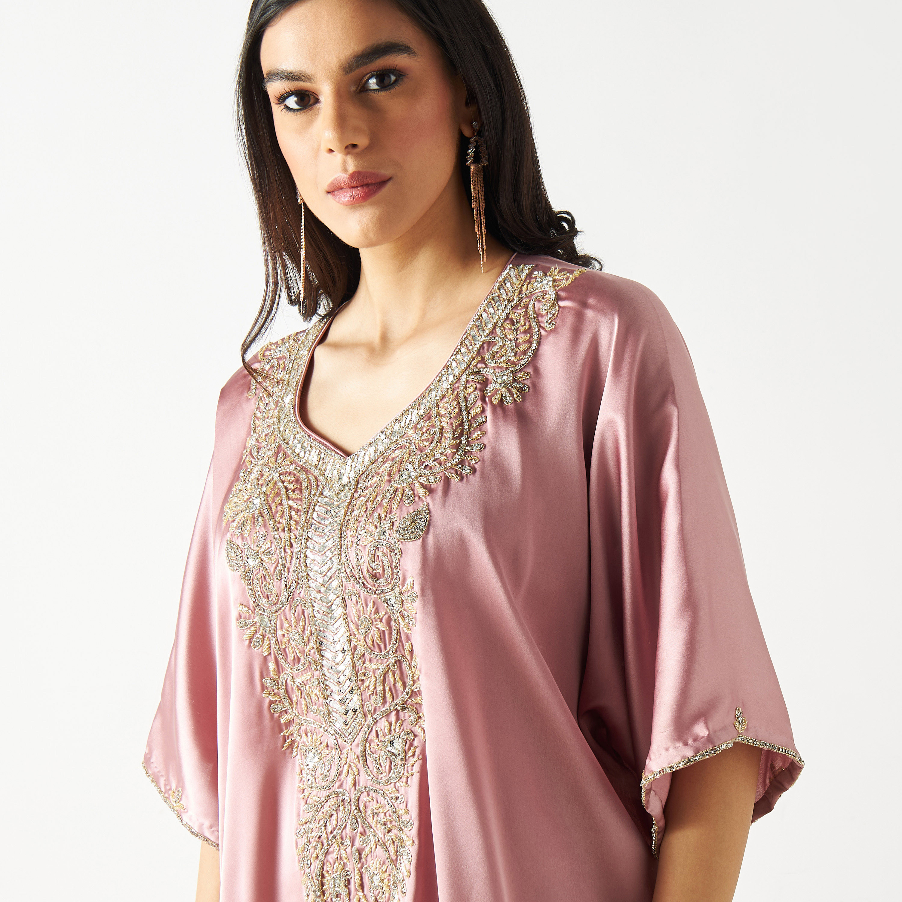 Embellished Maxi Kaftan with Flutter Sleeves-women-arabicclothing-kaftan-image-3