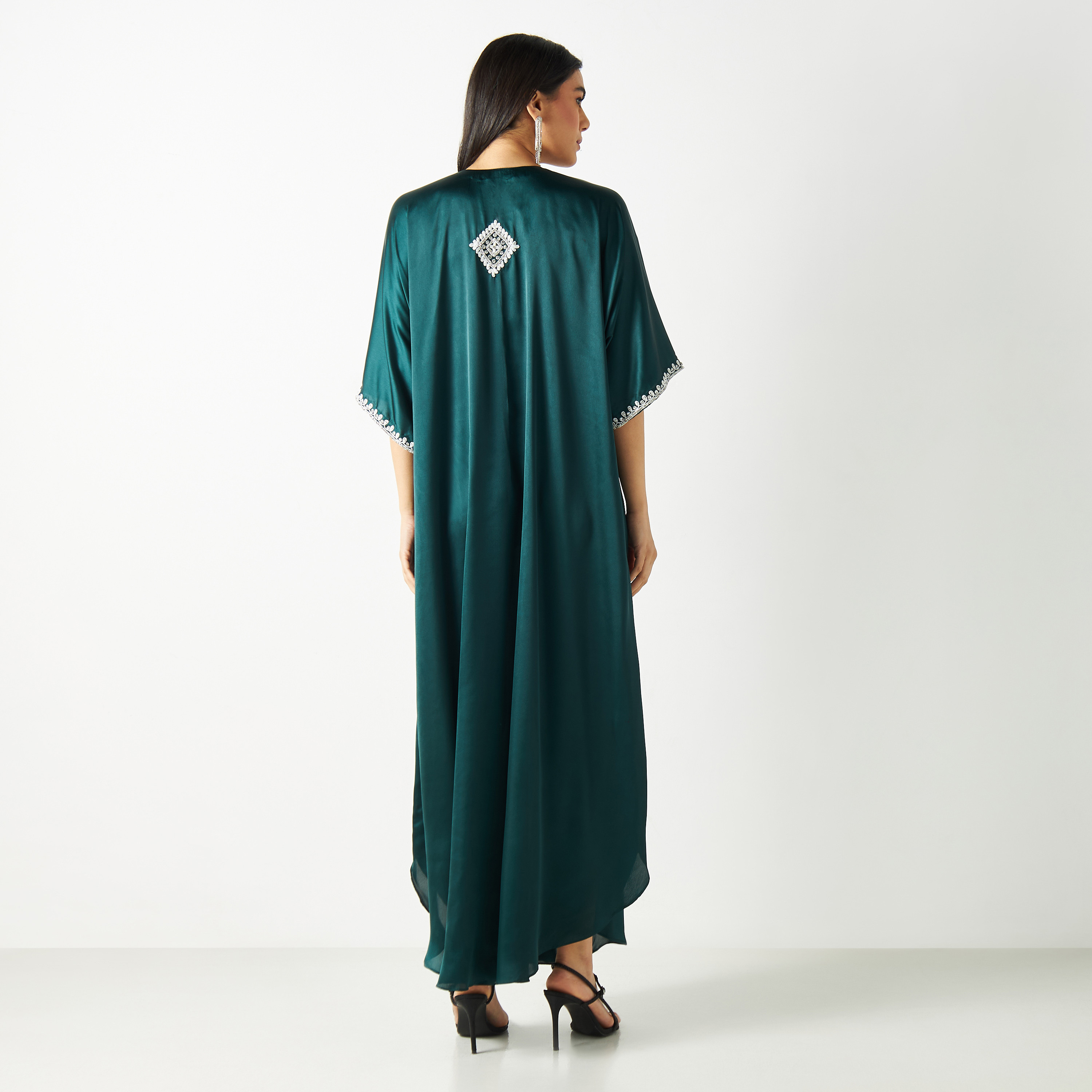 Lace Detail Kaftan with Short Sleeves-women-arabicclothing-kaftan-image-5