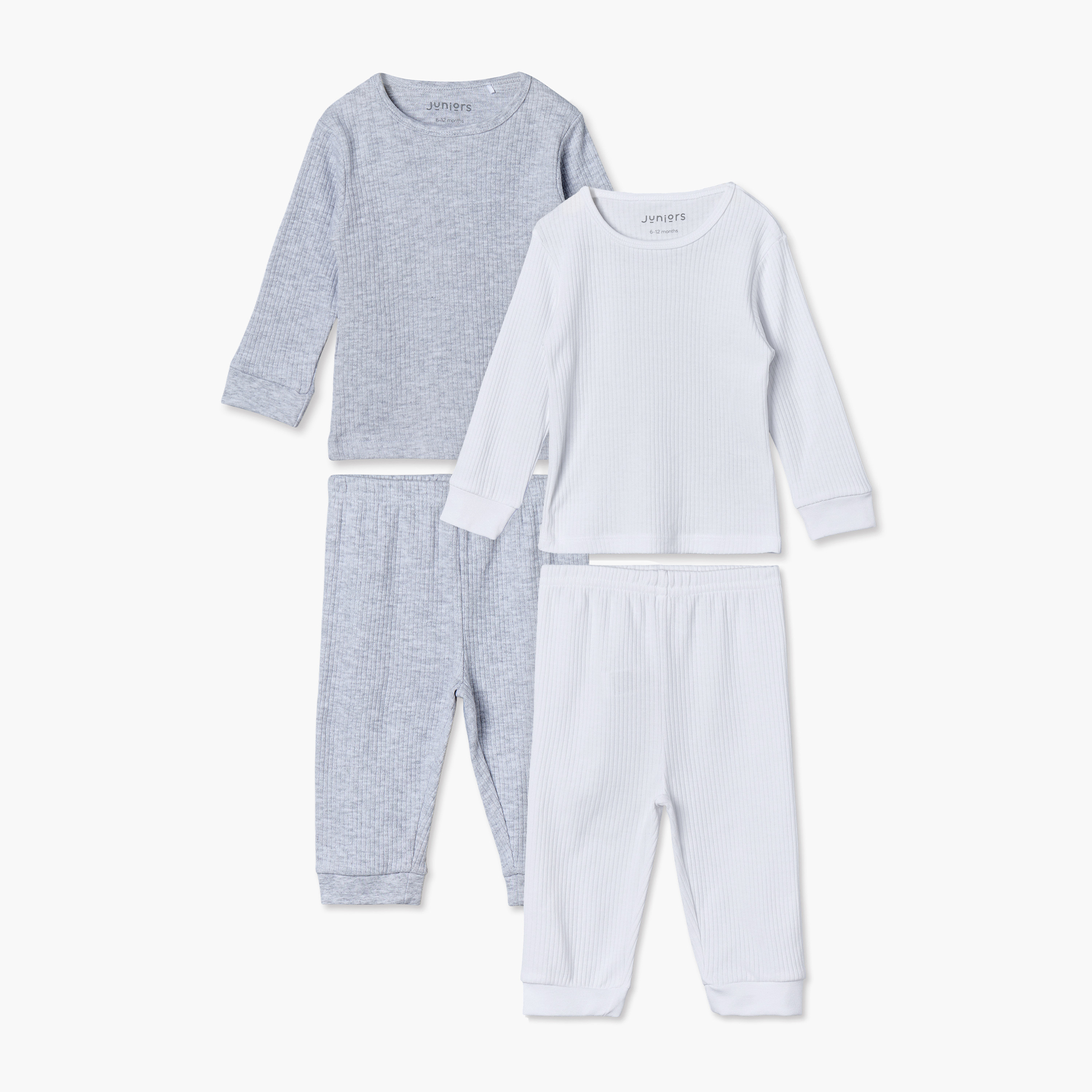 ملابس حرارية مضلعة بياقة مستديرة وأكمام طويلة من جونيورز - عبوة من طقمين-baby-girls-clothing-winterwear-thermalsets-image-1