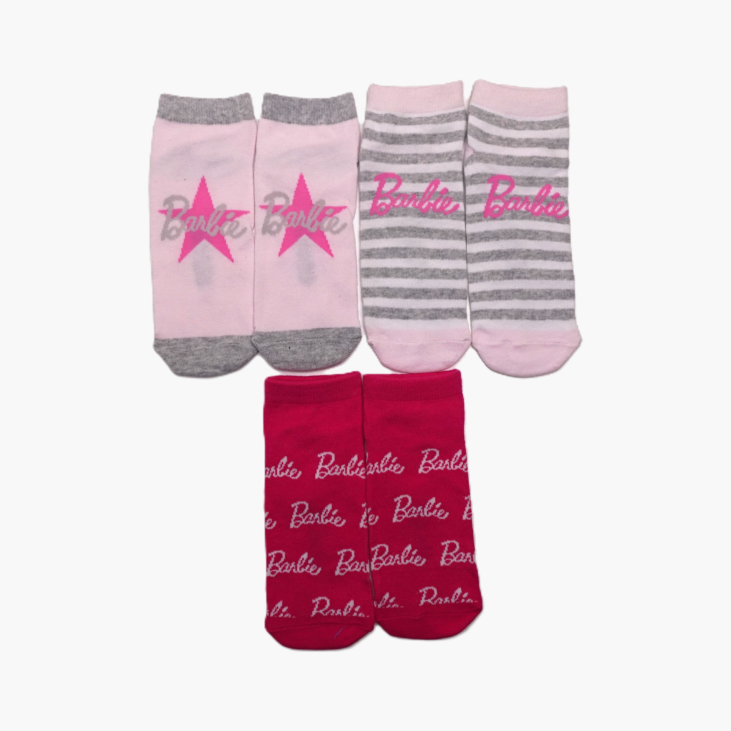 جوارب كاحل قطنية مطبوعة 3 أزواج من باربي-girls-accessories-socks-image-1