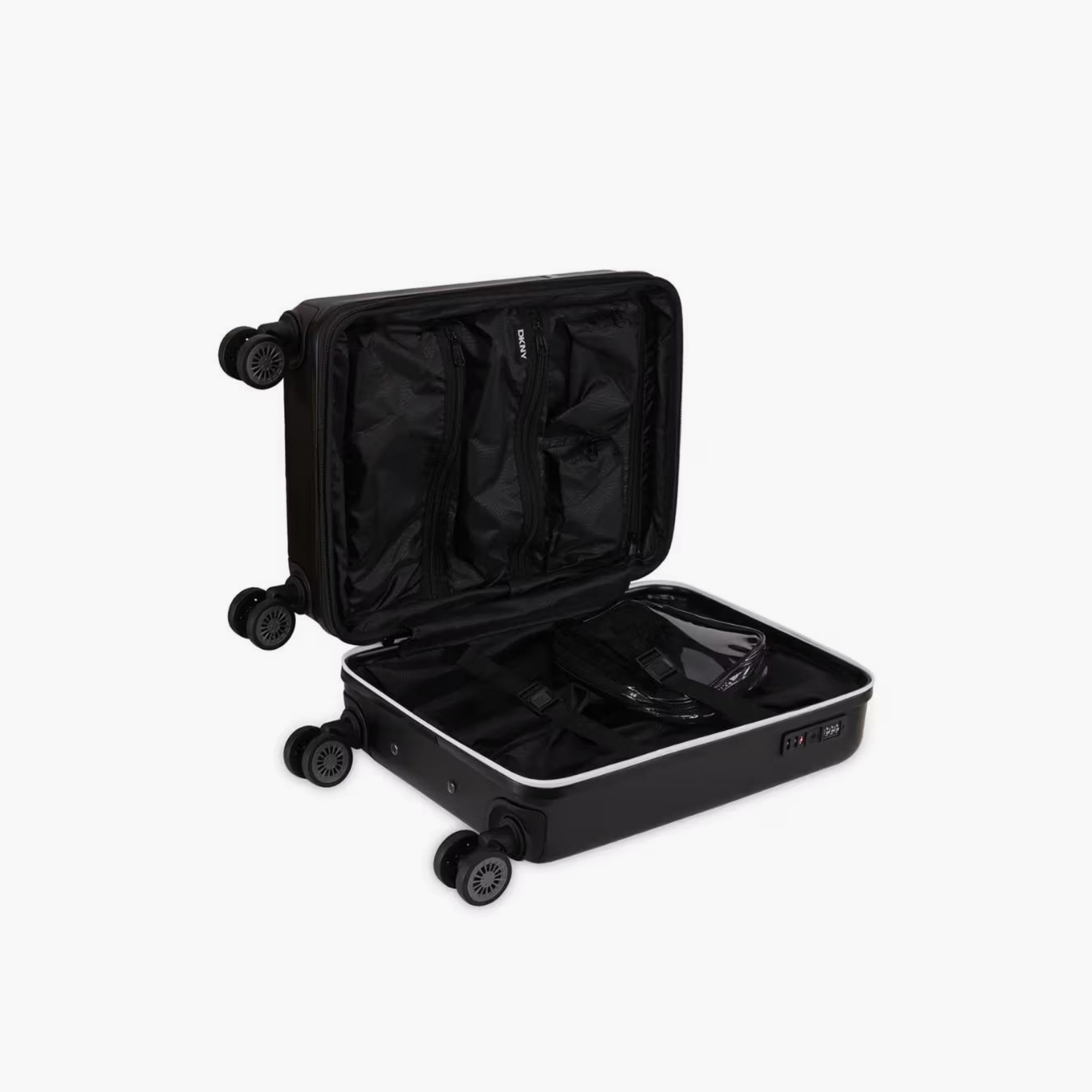 DKNY Logo Embossed Hardcase Luggage Trolley with Retractable Handle - 20 inches Cabin Bag-travel-luggagesandbags-luggage-image-4