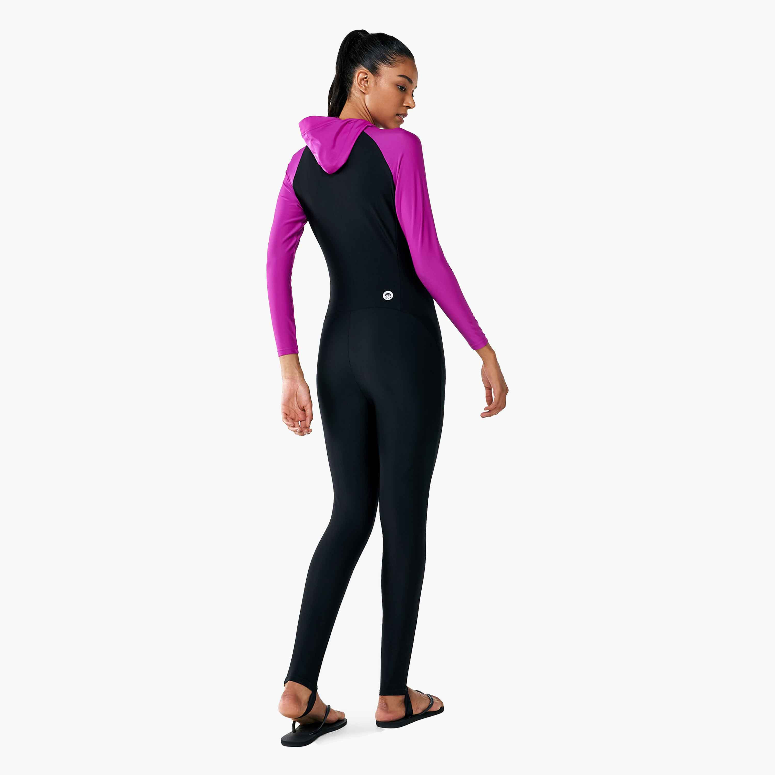 بدلة القفز الأساسية للسيدات مع هودي من سبيدو ، أسود للنساء / وردي كهربائي-sports-women-clothing-swimwear-image-2