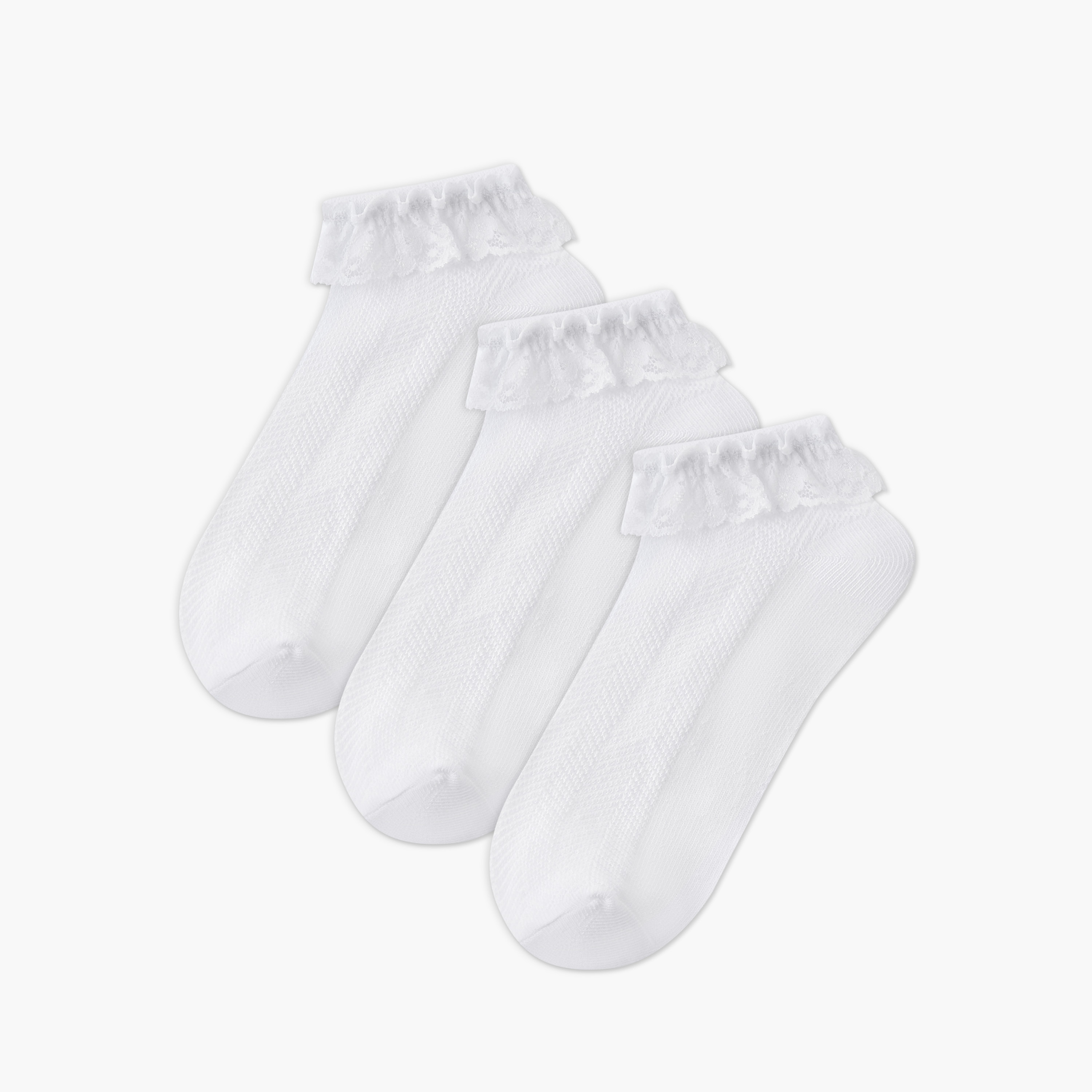 طقم جوارب مدرسية 3 أزواج بكشكش للبنات من جونيورز-girls-accessories-socks-image-1