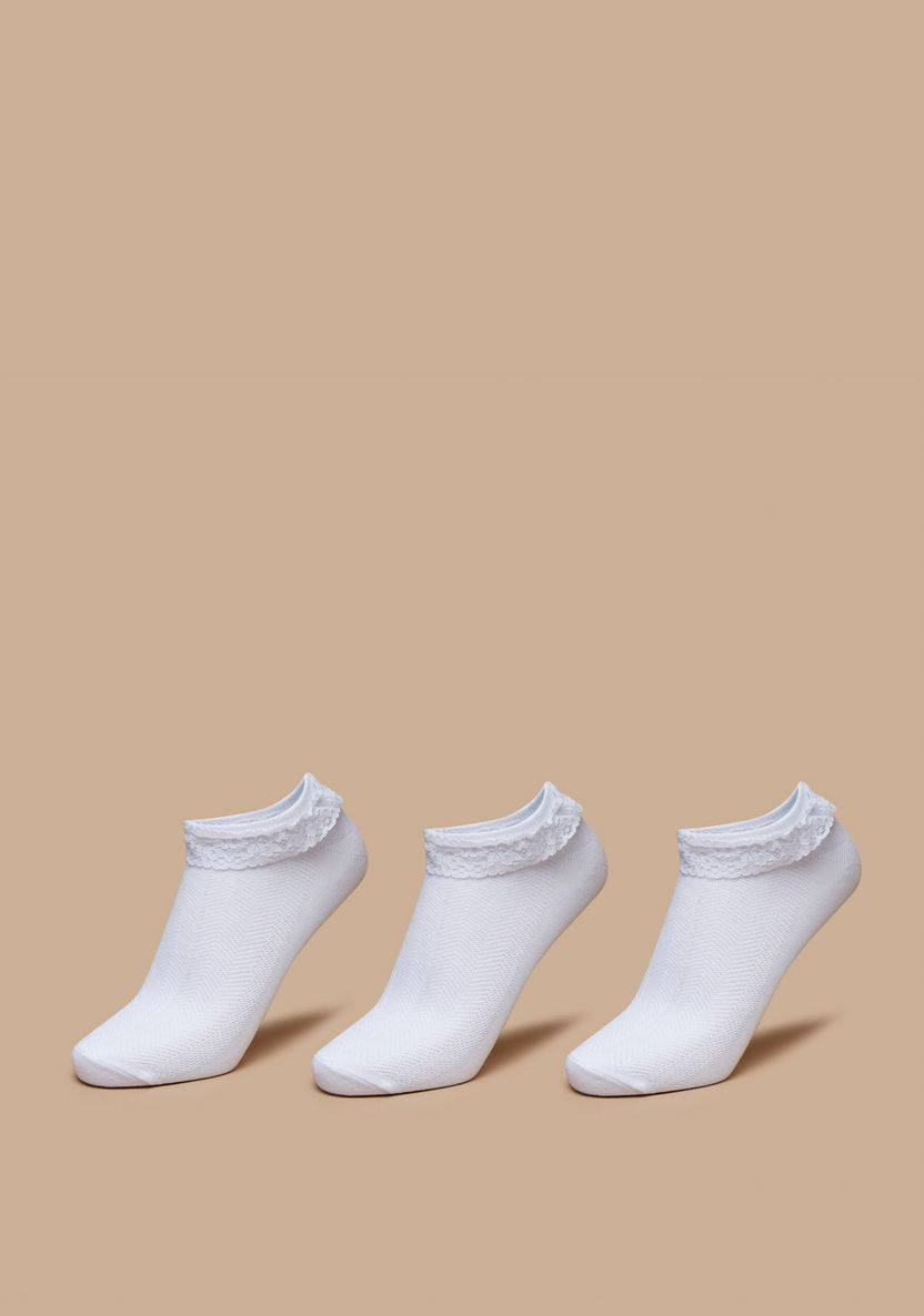 Juniors Lace Detail Ankle Length Socks - Set of 3-Girl%27s Socks & Tights-image-0