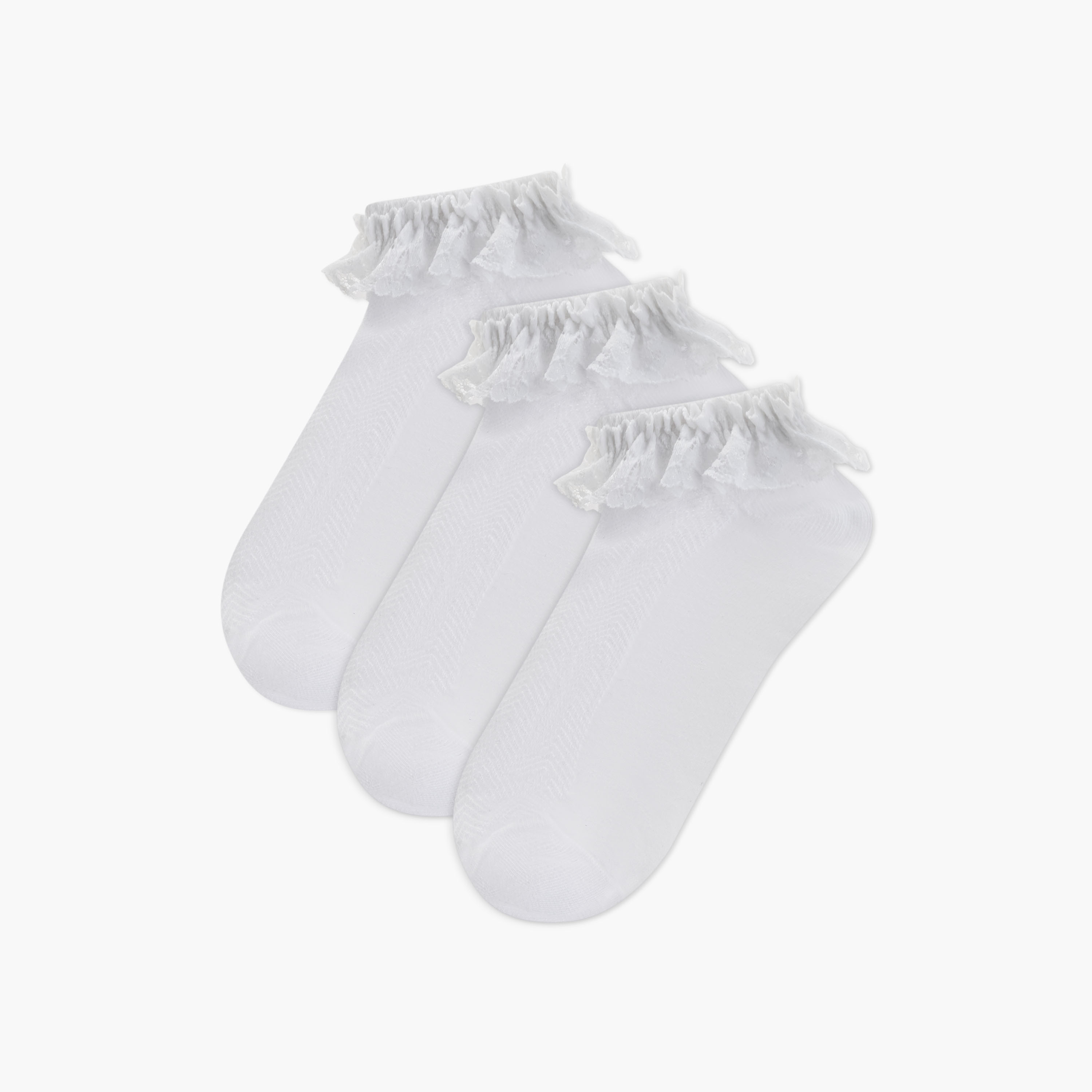 جوارب بطول الكاحل بتفاصيل دانتيل من جونيورز - طقم 3 أزواج-girls-accessories-socks-image-1