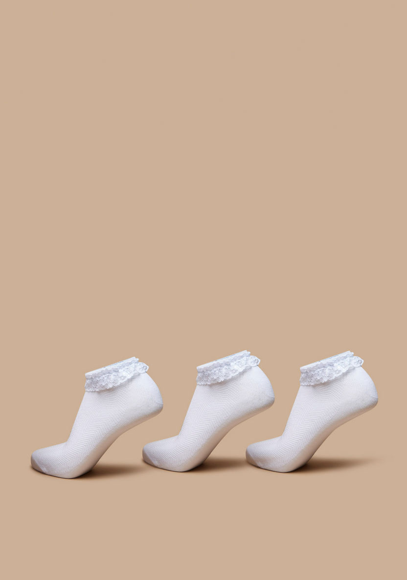 Juniors Lace Detail Ankle Length Socks - Set of 3-Girl%27s Socks & Tights-image-2