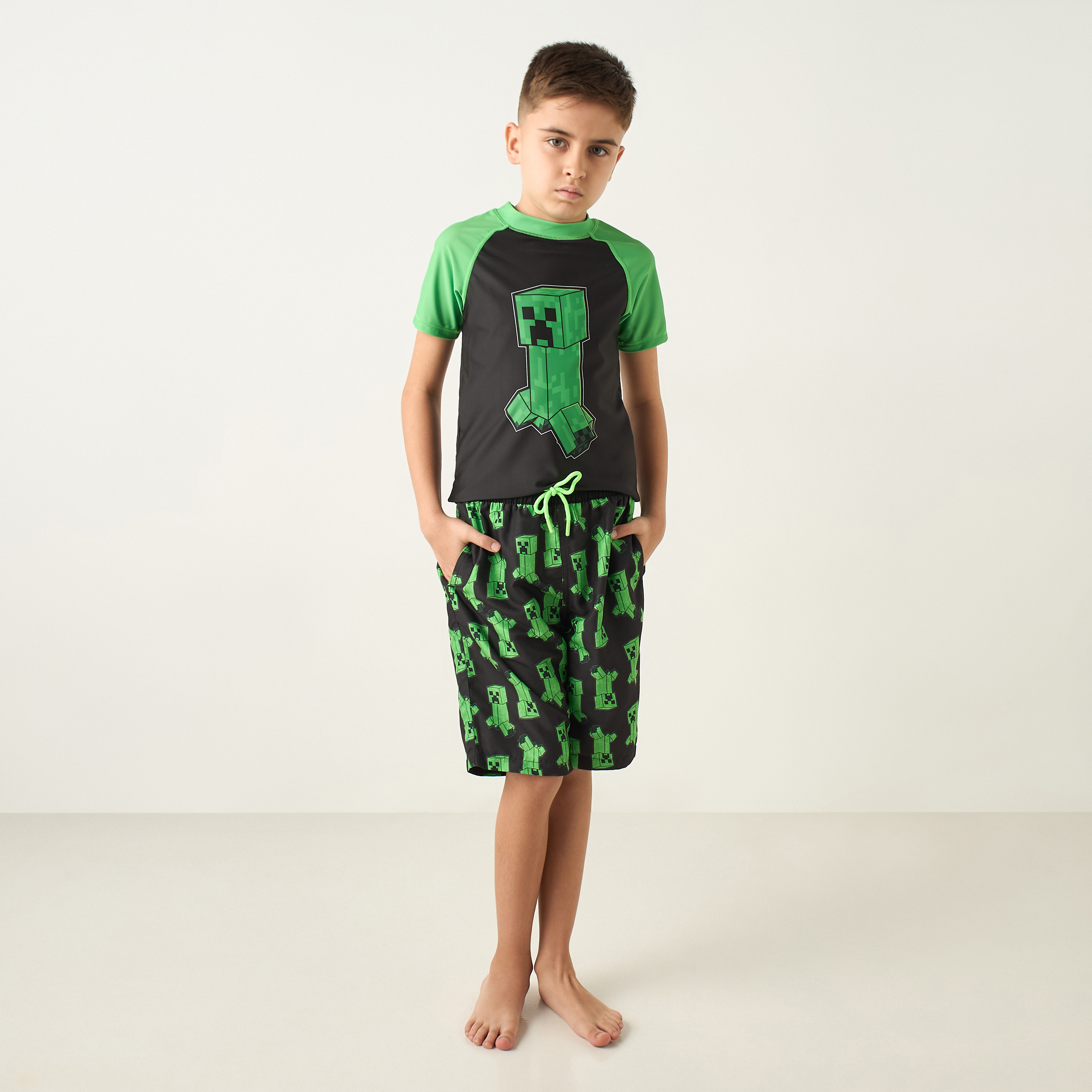 Minecraft Print Swim T-shirt and Shorts Set-boys-clothing-sportswear-swimwear-image-1