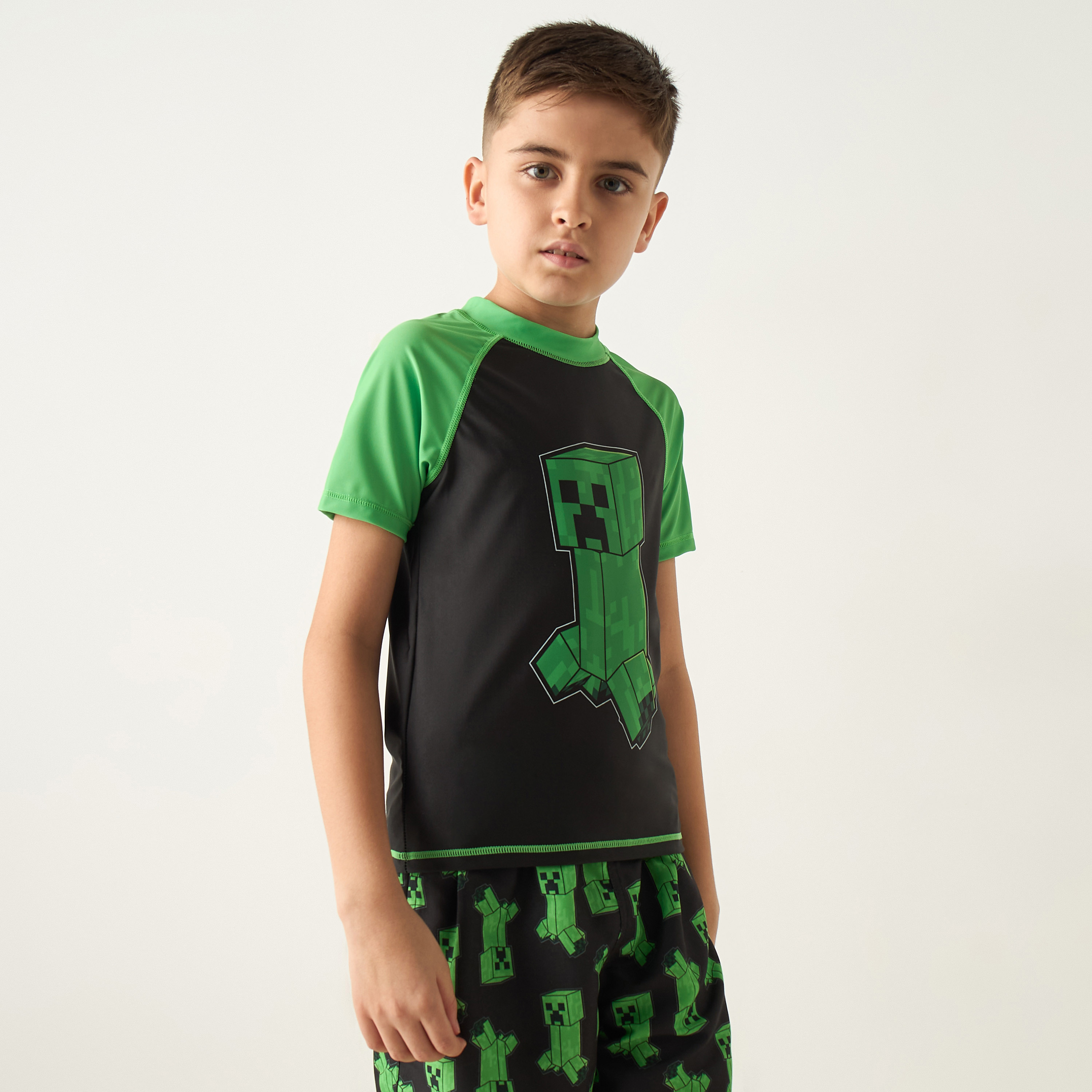 Minecraft Print Swim T-shirt and Shorts Set-boys-clothing-sportswear-swimwear-image-2