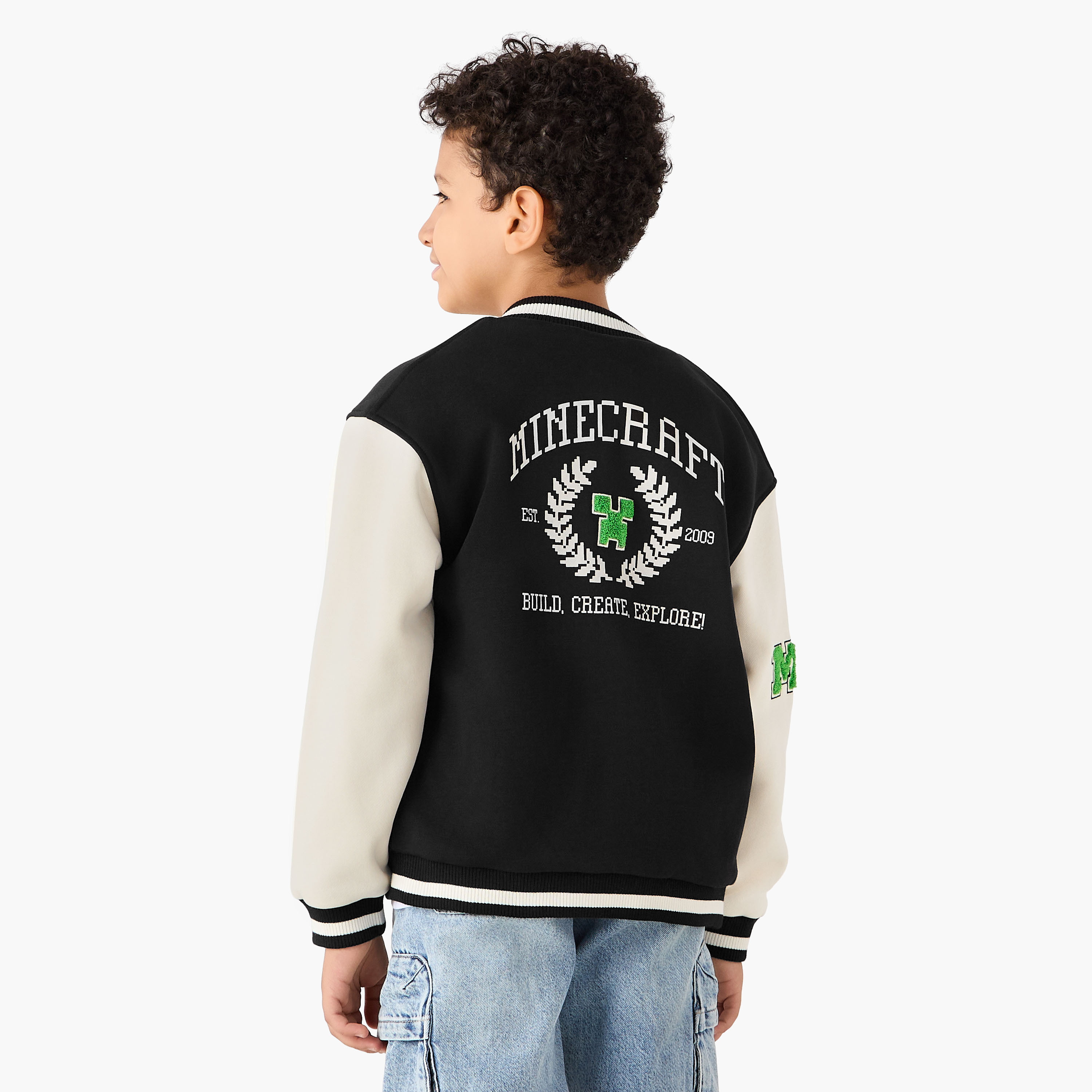 Minecraft Embroidered Bomber Jacket with Long Sleeves and Pockets-boys-clothing-jacketsandcoats-image-3