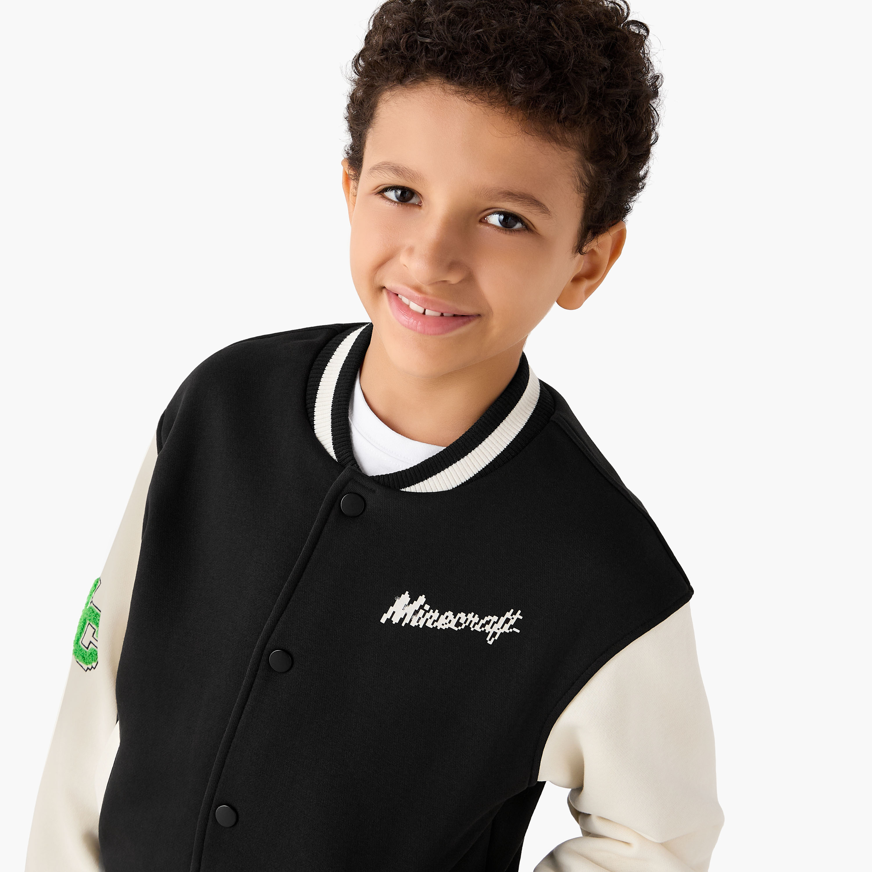 Minecraft Embroidered Bomber Jacket with Long Sleeves and Pockets-boys-clothing-jacketsandcoats-image-4