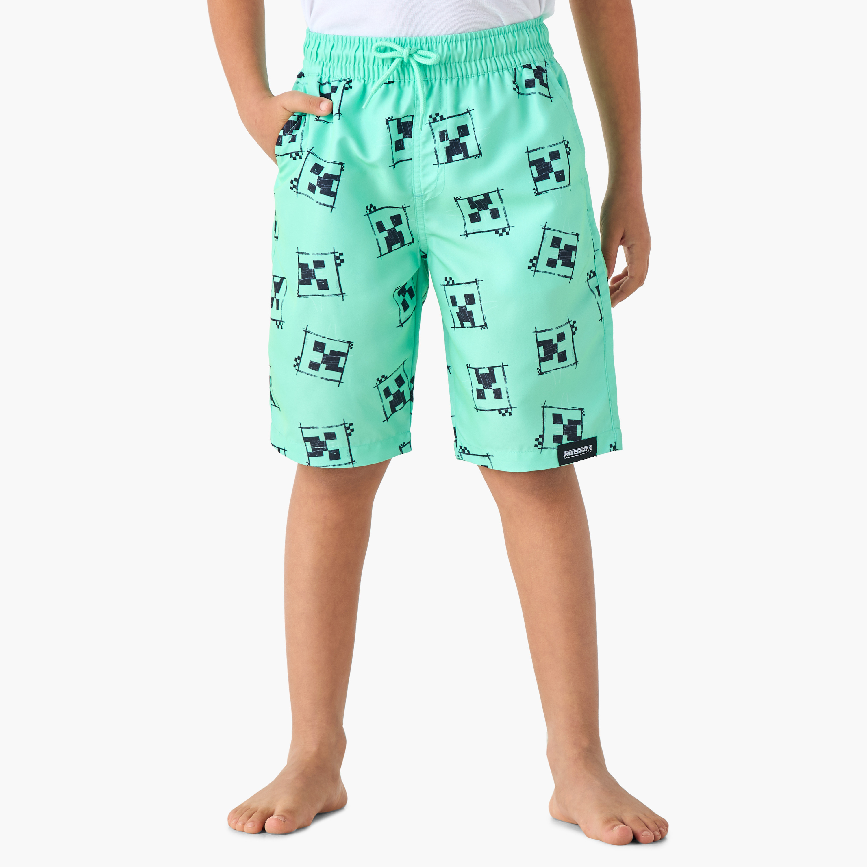 Minecraft Print Swim Shorts with Drawstring Closure-sports-boys-clothing-swimwear-image-1