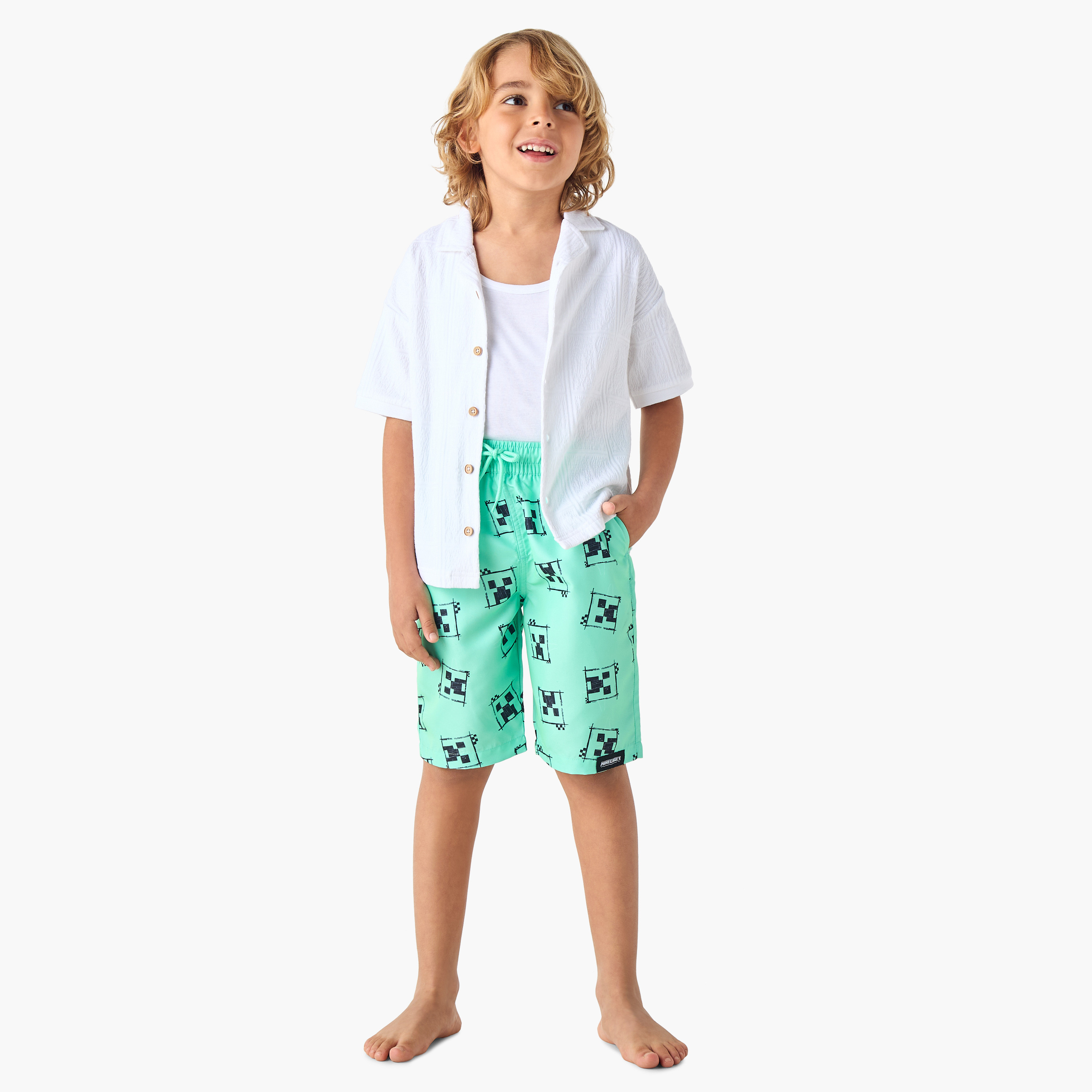 Minecraft Print Swim Shorts with Drawstring Closure-sports-boys-clothing-swimwear-image-2