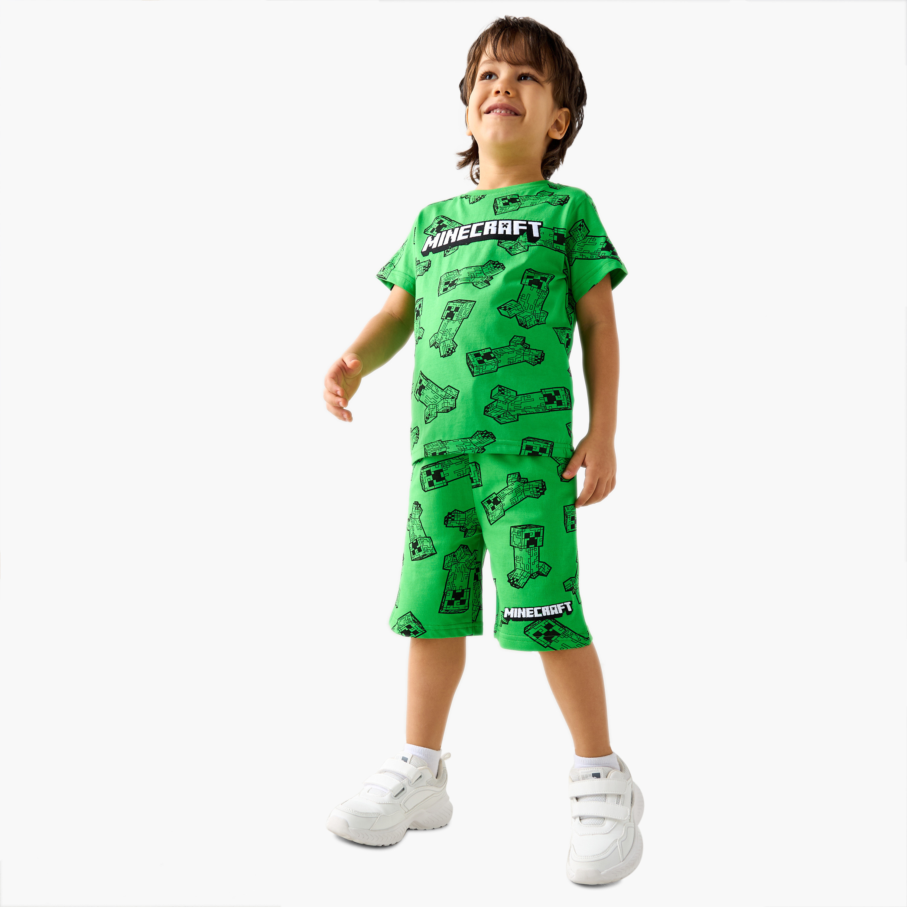 Minecraft Printed T-shirt and Pyjama Set-boys-clothing-nightwear-image-1