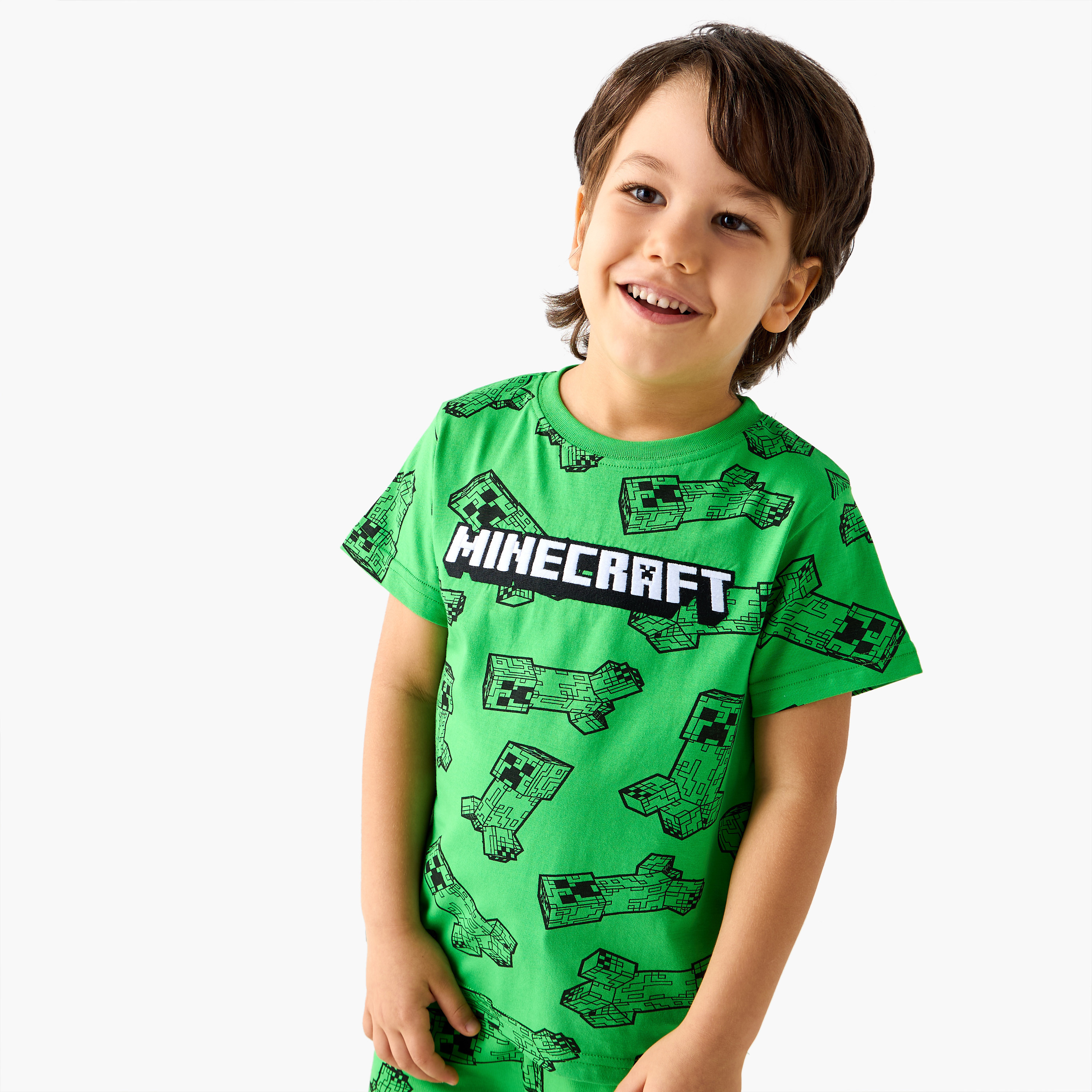 Minecraft Printed T-shirt and Pyjama Set-boys-clothing-nightwear-image-2