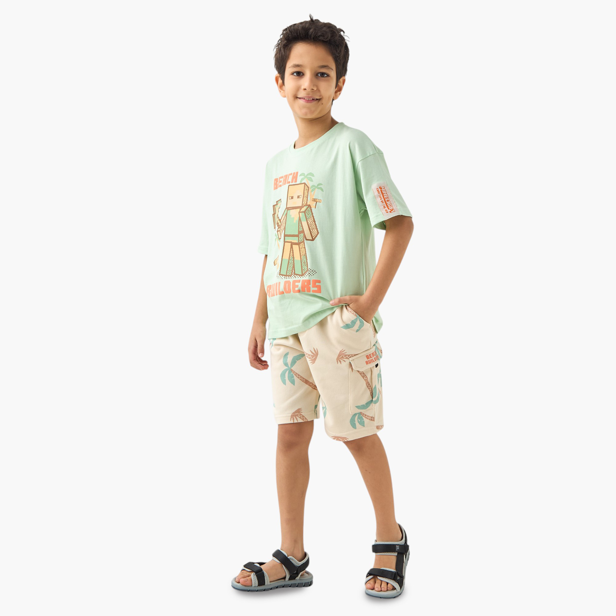 طقم تيشيرت وشورت بطبعات ماينكرافت-boys-clothing-setsandcoords-image-1