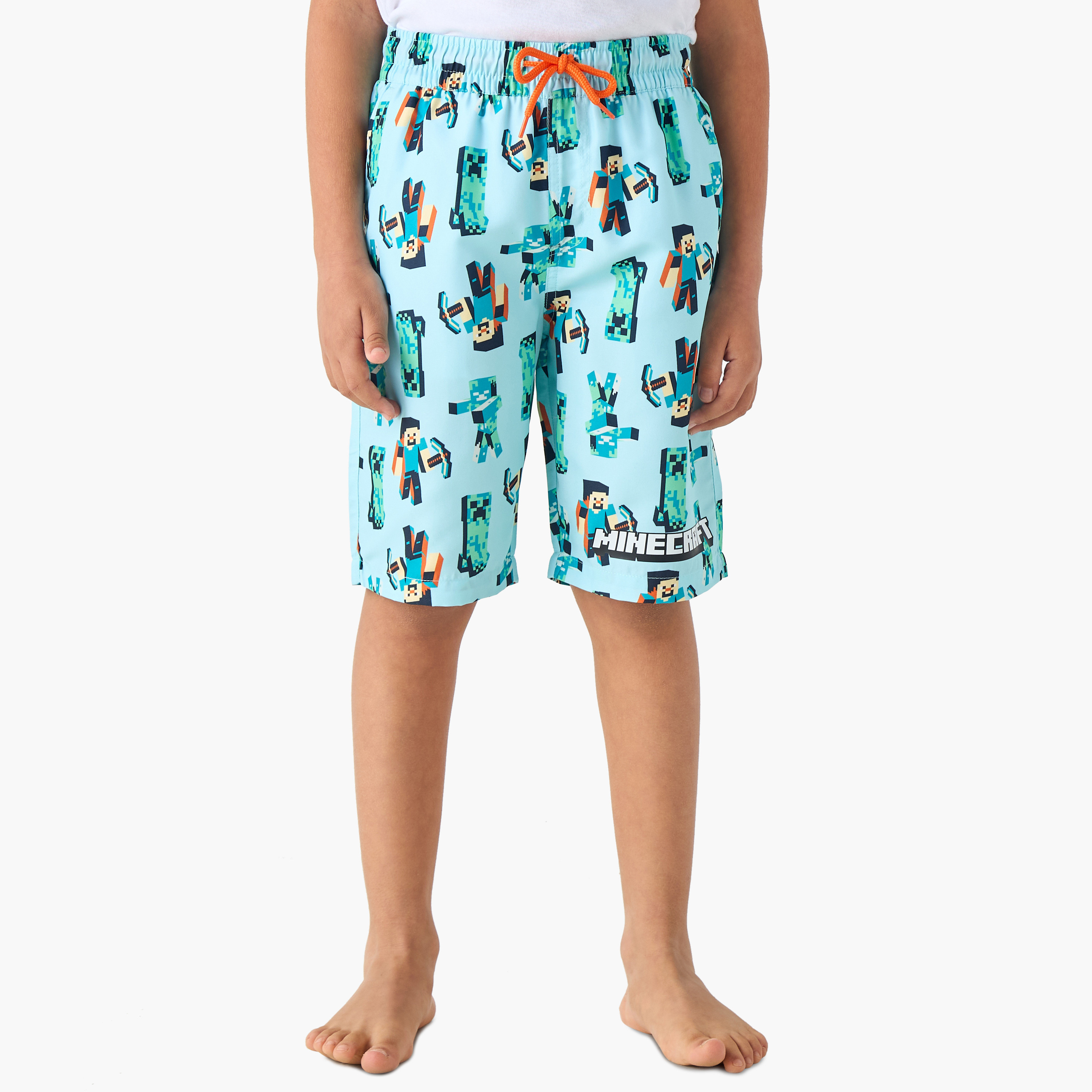 Minecraft Print Swim Shorts with Drawstring Closure-sports-boys-clothing-swimwear-image-1