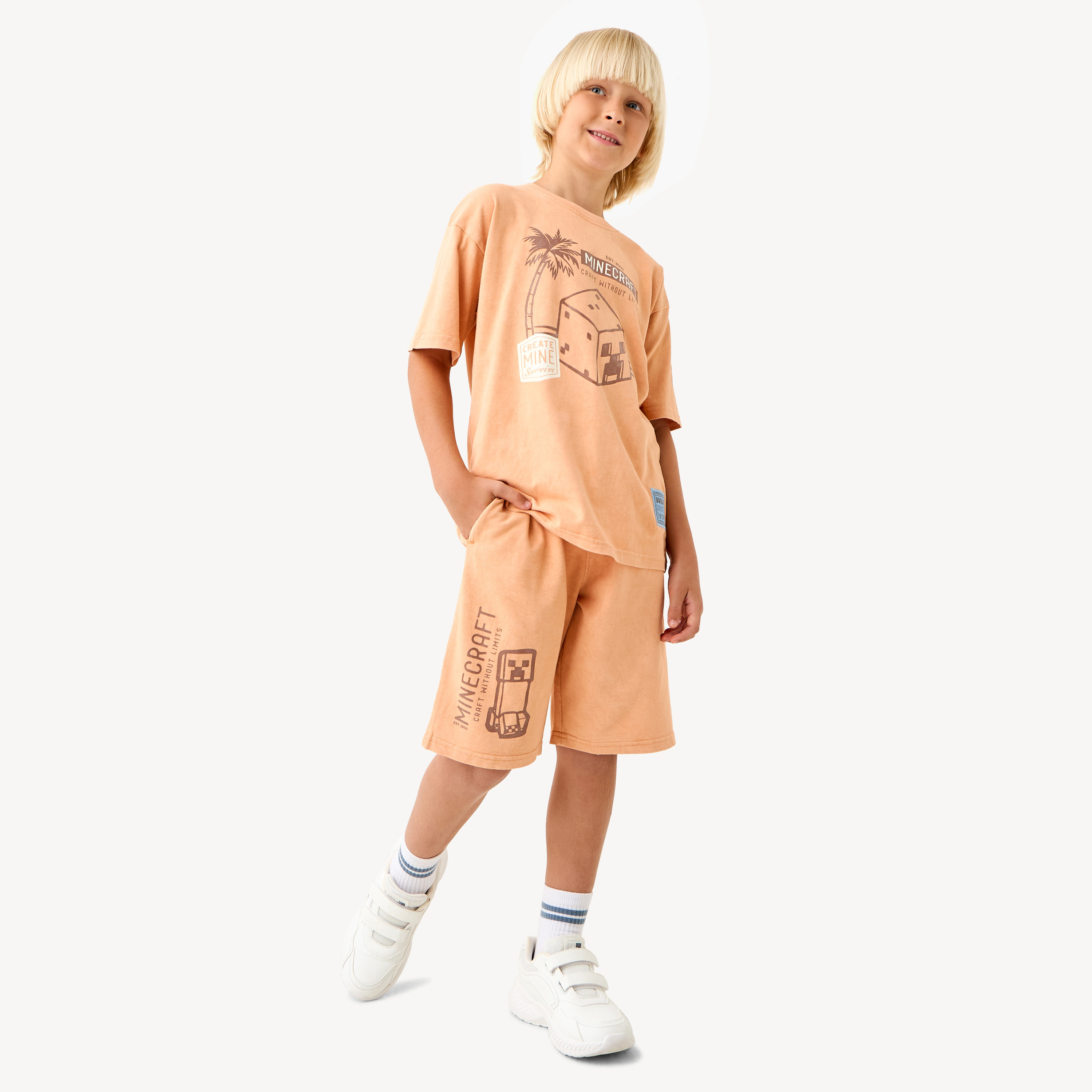 طقم شورت وتيشيرت بطبعات ماينكرافت-boys-clothing-setsandcoords-image-1