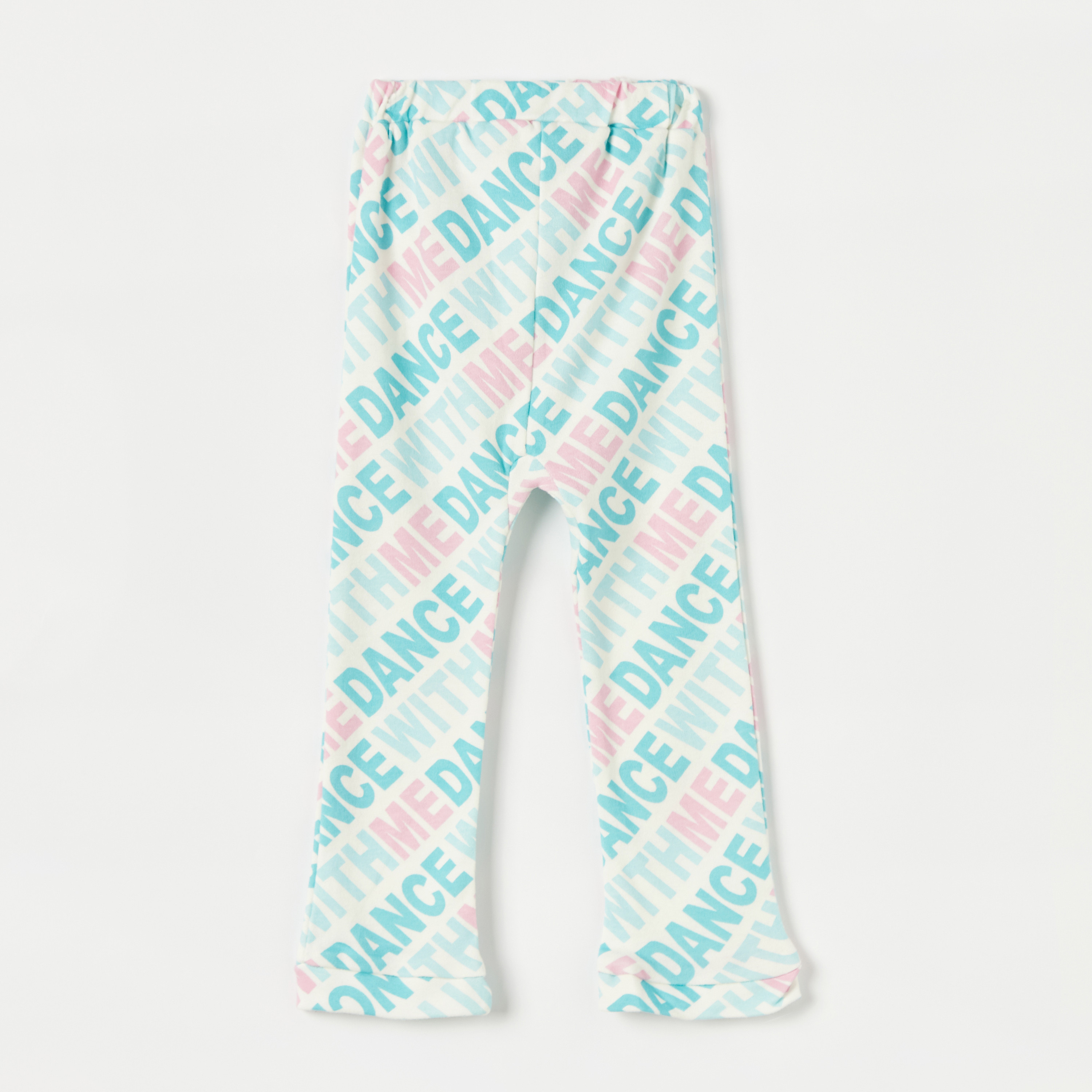 Juniors All-Over Slogan Print Pants with Elasticated Waistband-baby-girls-clothing-bottoms-trousers-image-1