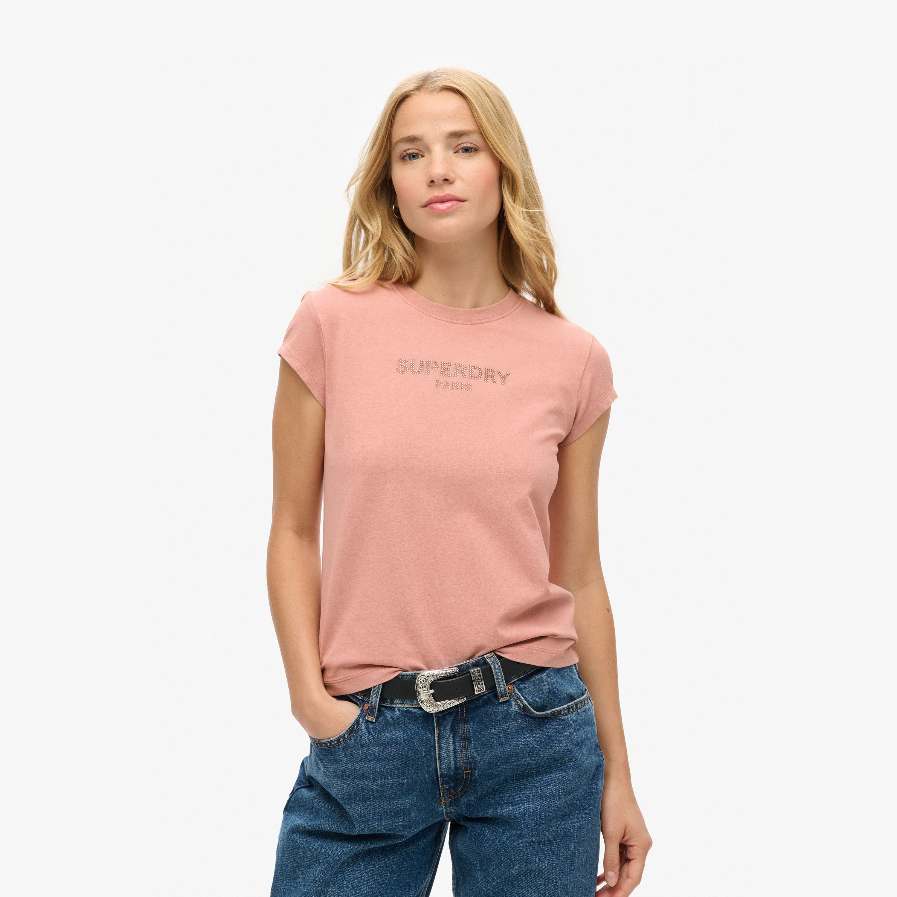 تي شيرت نسائي بياقة دائرية وأكمام قصيرة بشعار أحجار الراين من سوبردراي-women-clothing-tshirts-image-1