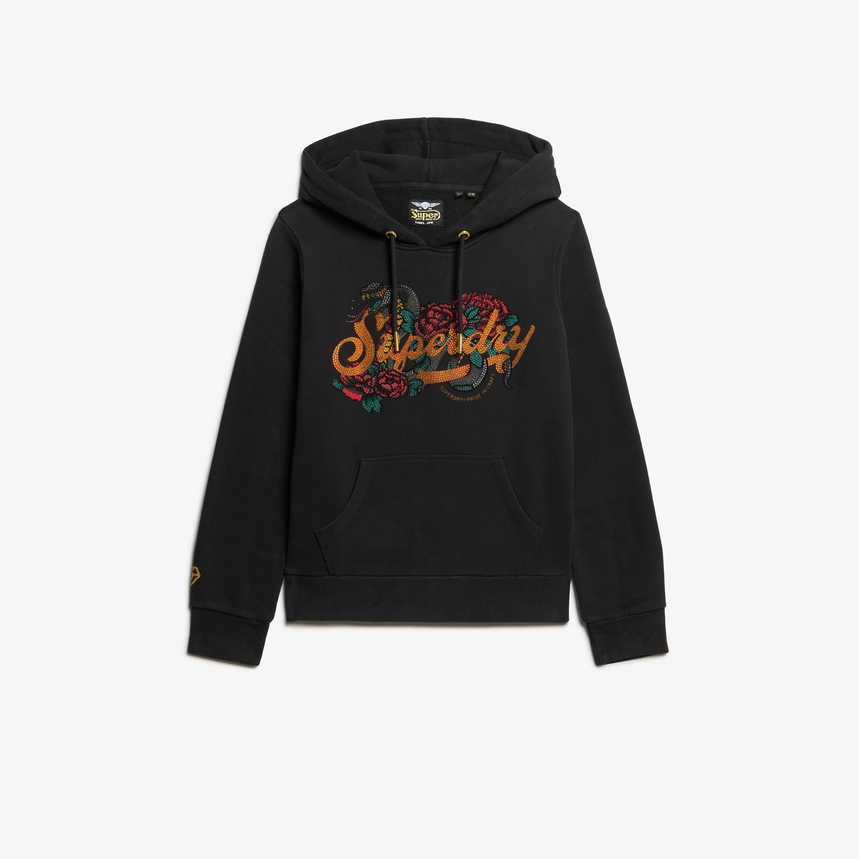 هودي نسائي بياقة دائرية وأكمام قصيرة بشعار أحجار الراين من سوبردراي-women-clothing-hoodiesandsweatshirts-hoodies-image-4
