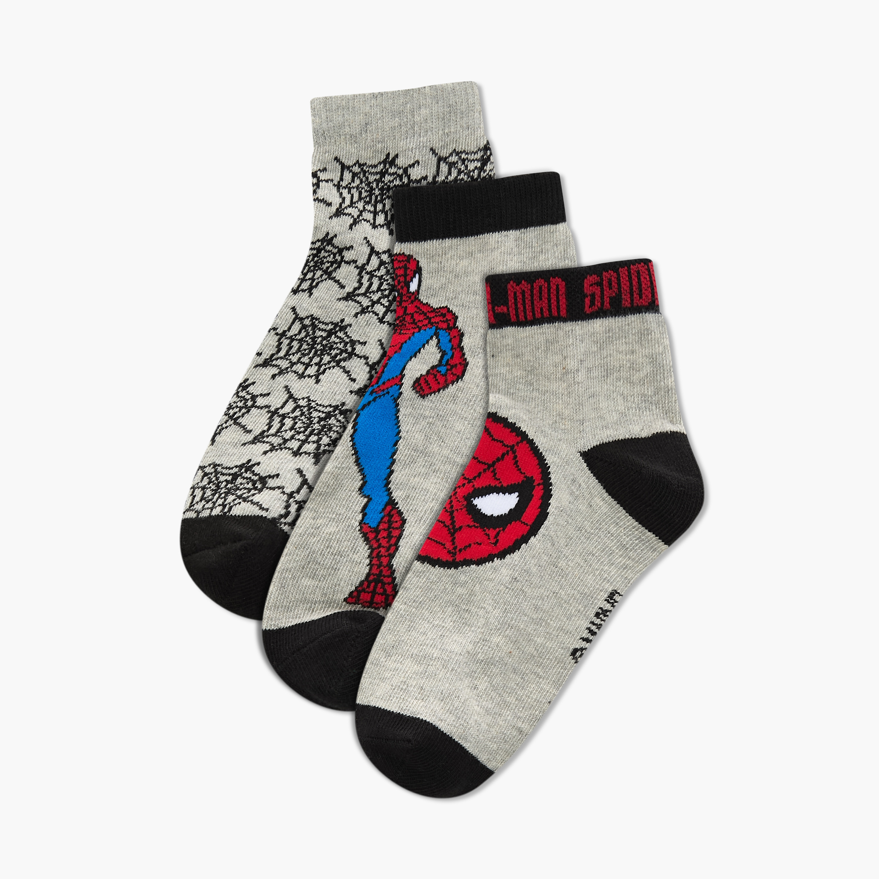 جوارب طول الكاحل بتفاصيل سبايدر مان - طقم من 3 أزواج-boys-accessories-socks-image-1