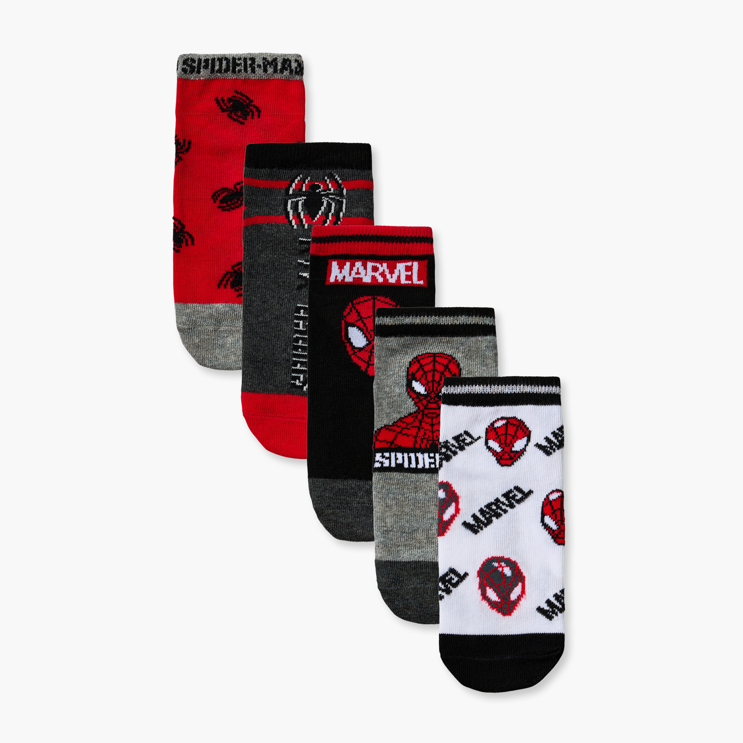 طقم جوارب طول الكاحل 5 أزواج بطبعات سبايدرمان للأولاد من مارفل-boys-accessories-socks-image-1