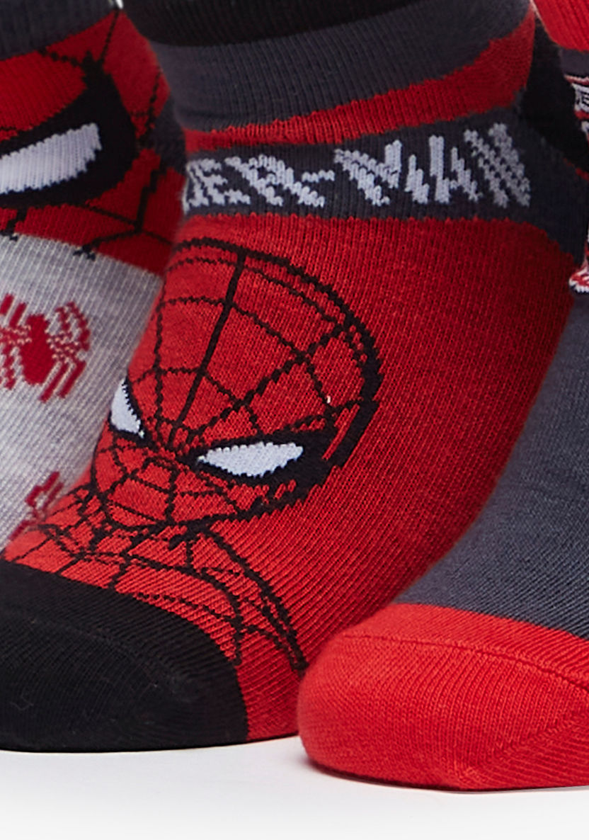 Spider-Man Print Ankle Length Socks - Set of 3-Boy%27s Socks-image-2