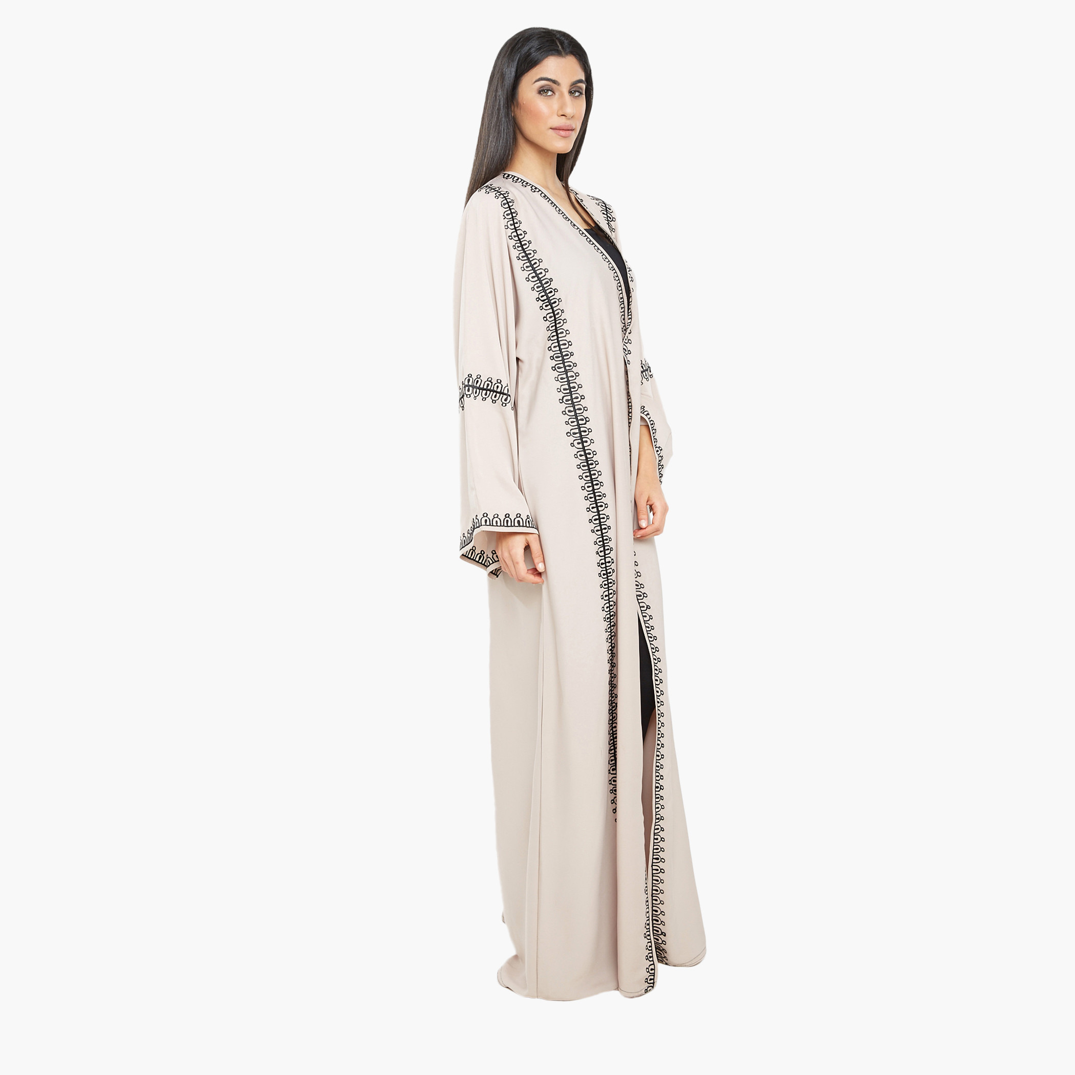 Nukhbaa Women Embroidered Beige Abaya-women-arabicclothing-abayas-image-2