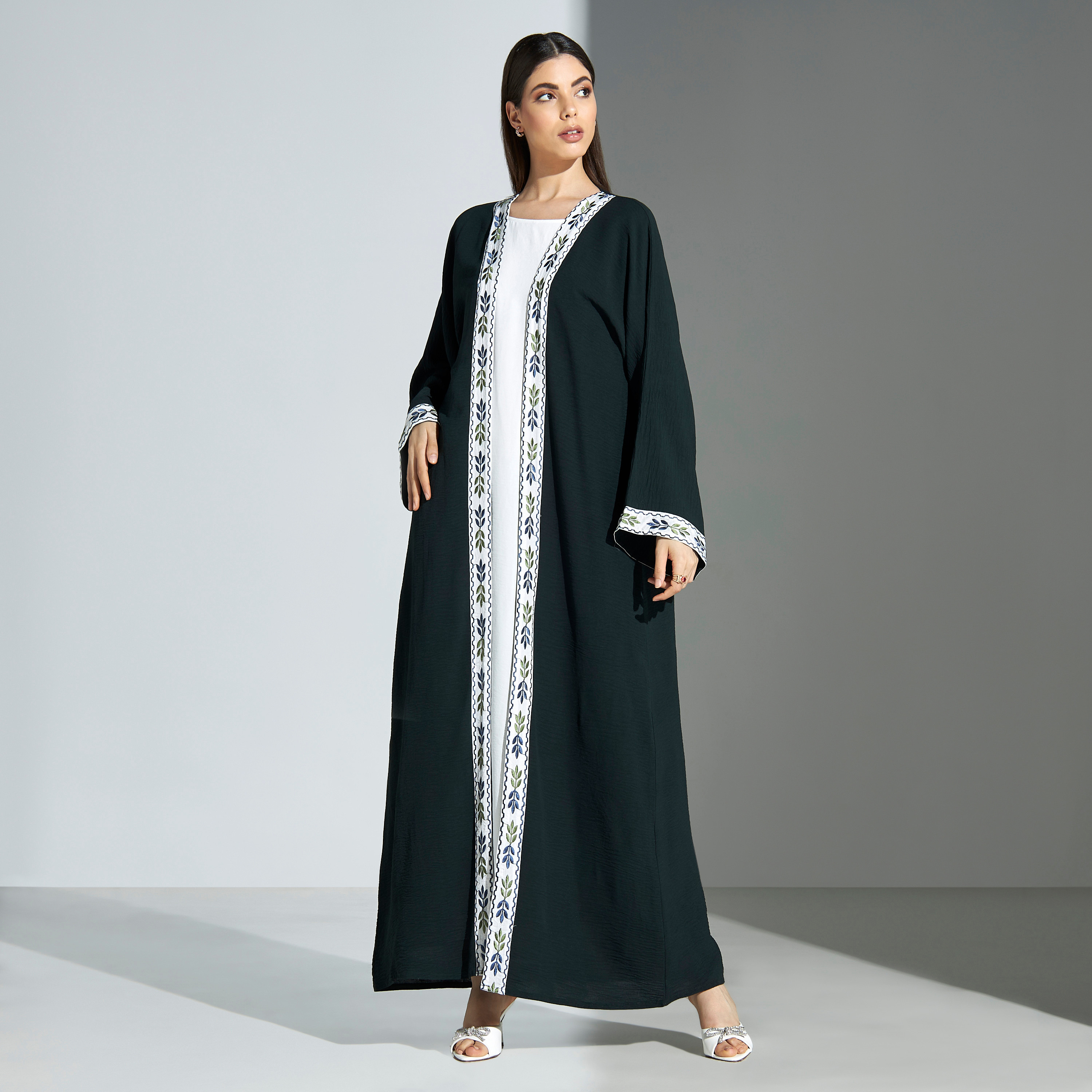 Malikah Embroidered Open Front Abaya with Hijab-women-arabicclothing-abayas-image-1