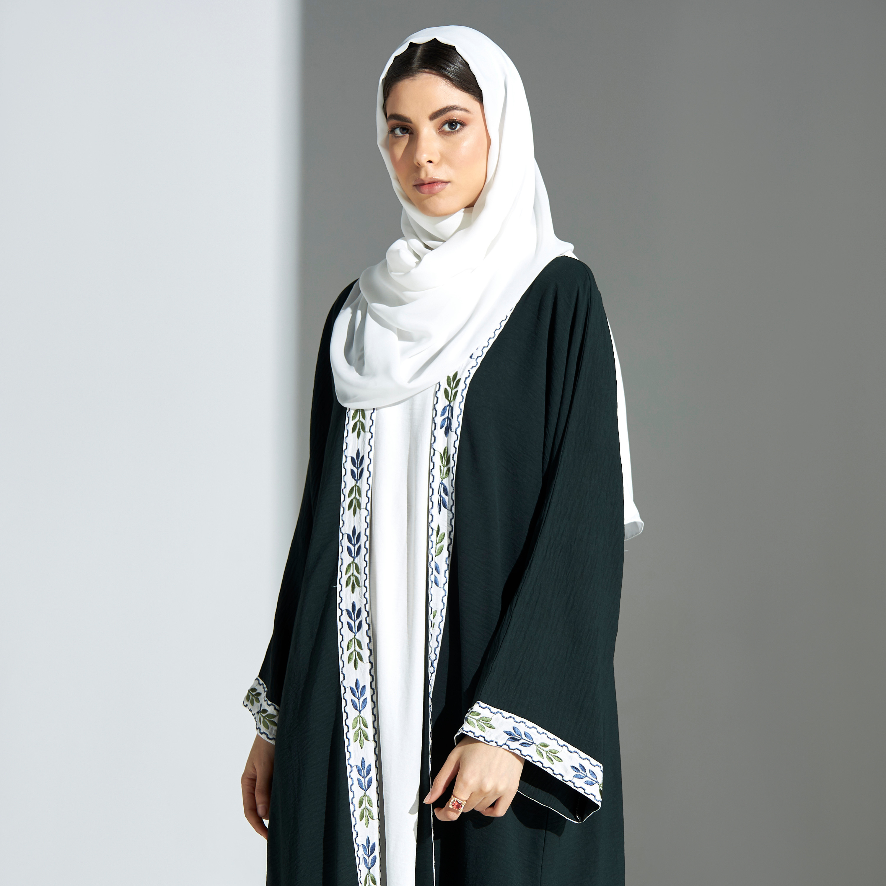 Malikah Embroidered Open Front Abaya with Hijab-women-arabicclothing-abayas-image-2