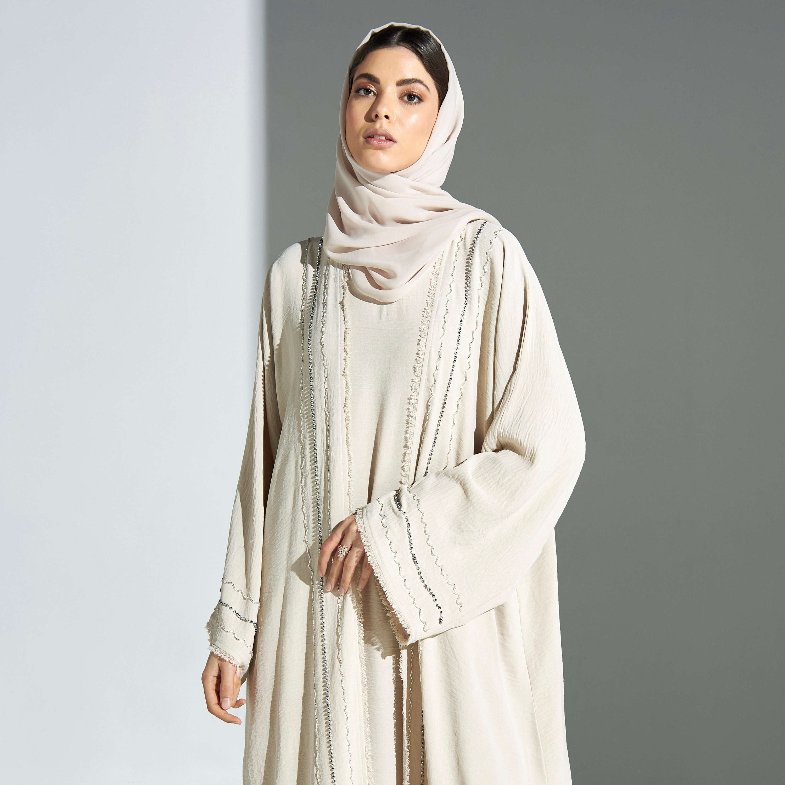 Malikah Sequinned Abaya with Hijab-women-arabicclothing-abayas-image-2